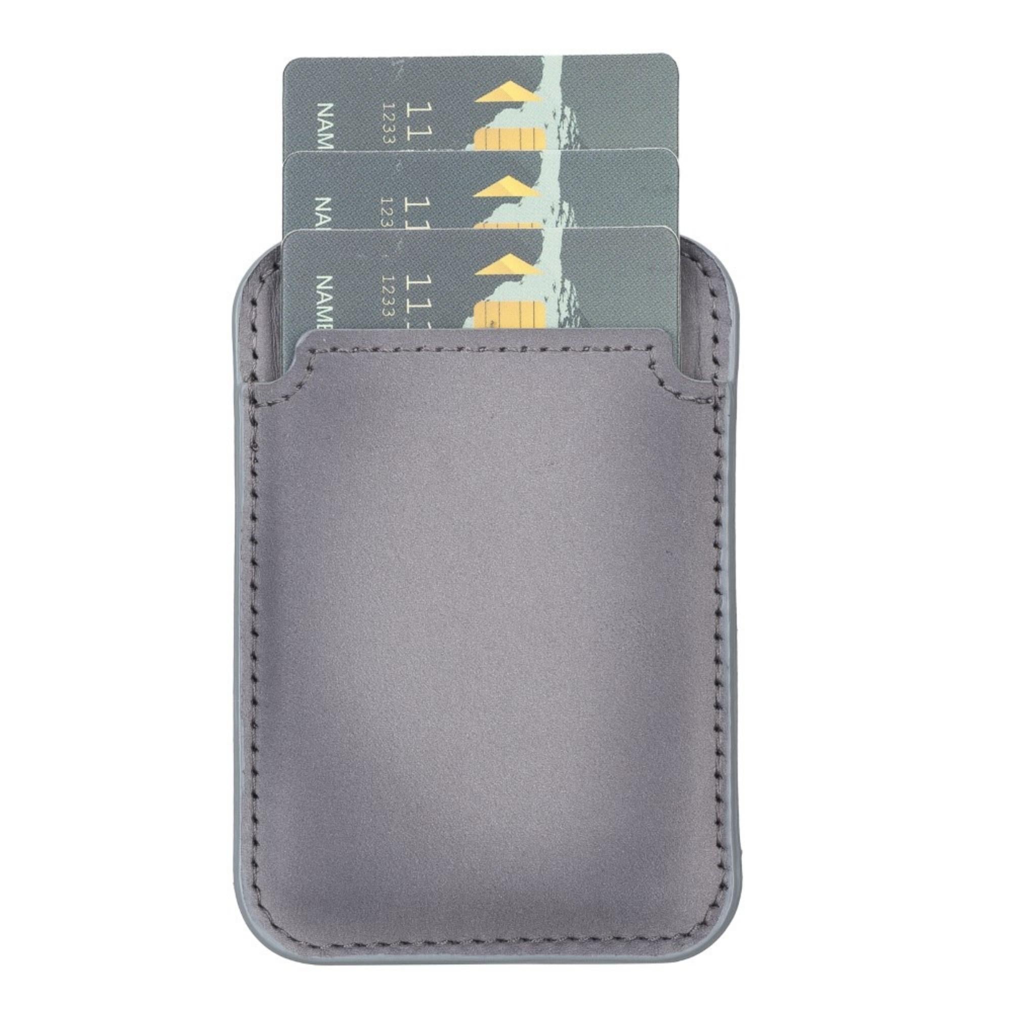 Cortland Full-Grain Leather Card Holder Wallet with Magnet-Gray---TORONATA