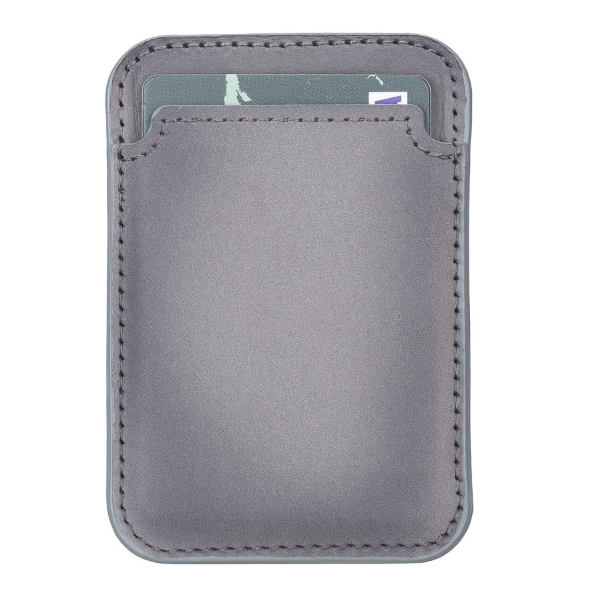 Cortland Full-Grain Leather Card Holder Wallet with Magnet-Gray---TORONATA
