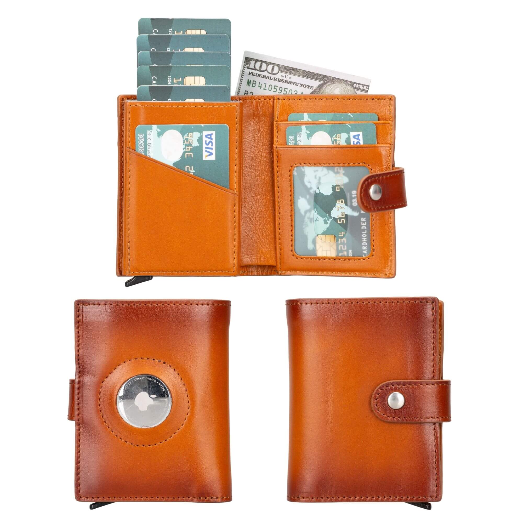 Douglas Leather Pop-Up Cardholder with Compatible Apple AirTag - Tan - TORONATA