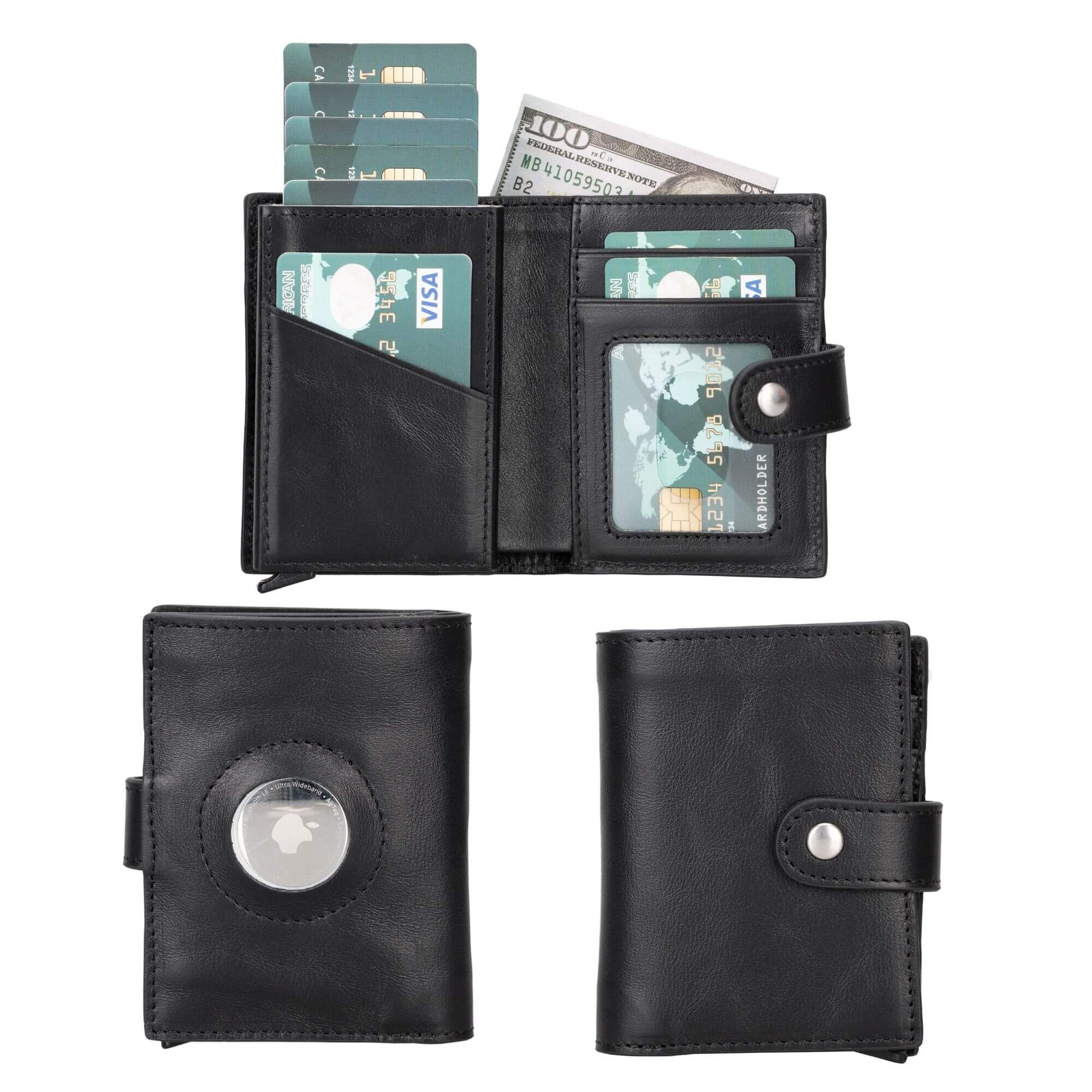 Douglas Leather Pop-Up Cardholder with Compatible Apple AirTag - Black - TORONATA