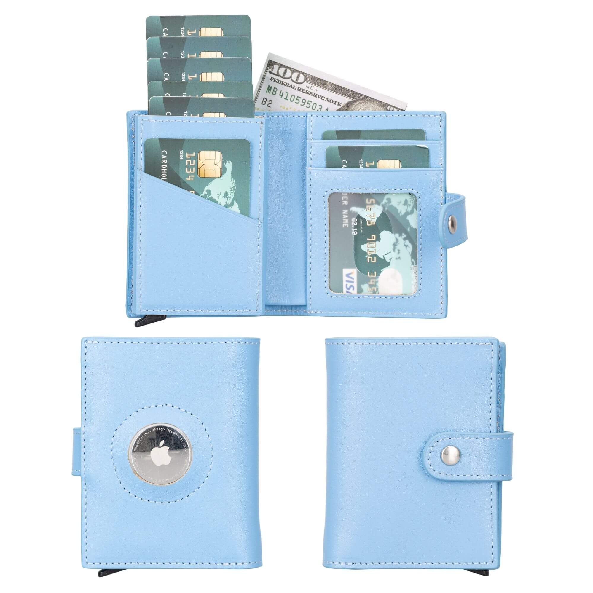 Douglas Leather Pop-Up Cardholder with Compatible Apple AirTag - Light Blue - TORONATA