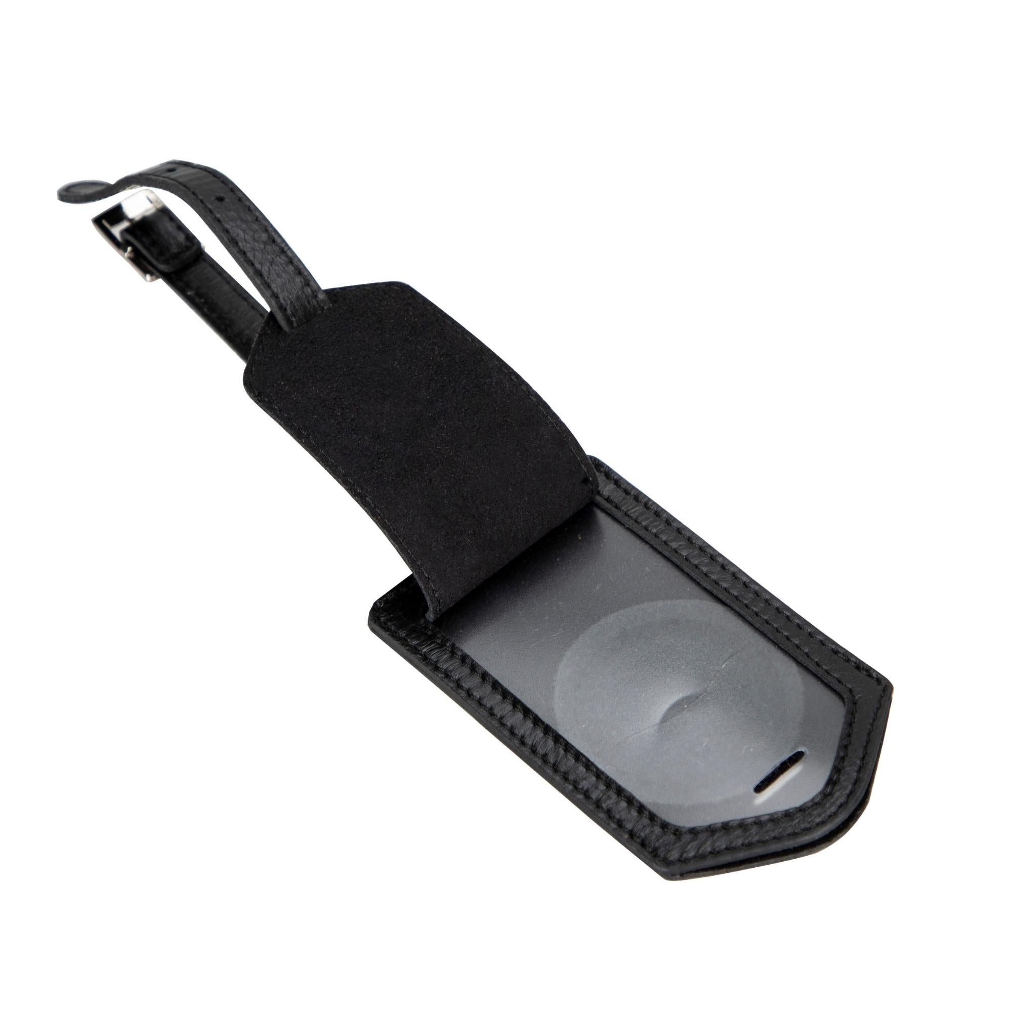 Estes Genuine Leather Luggage Tag with AirTag Slot-Black---TORONATA