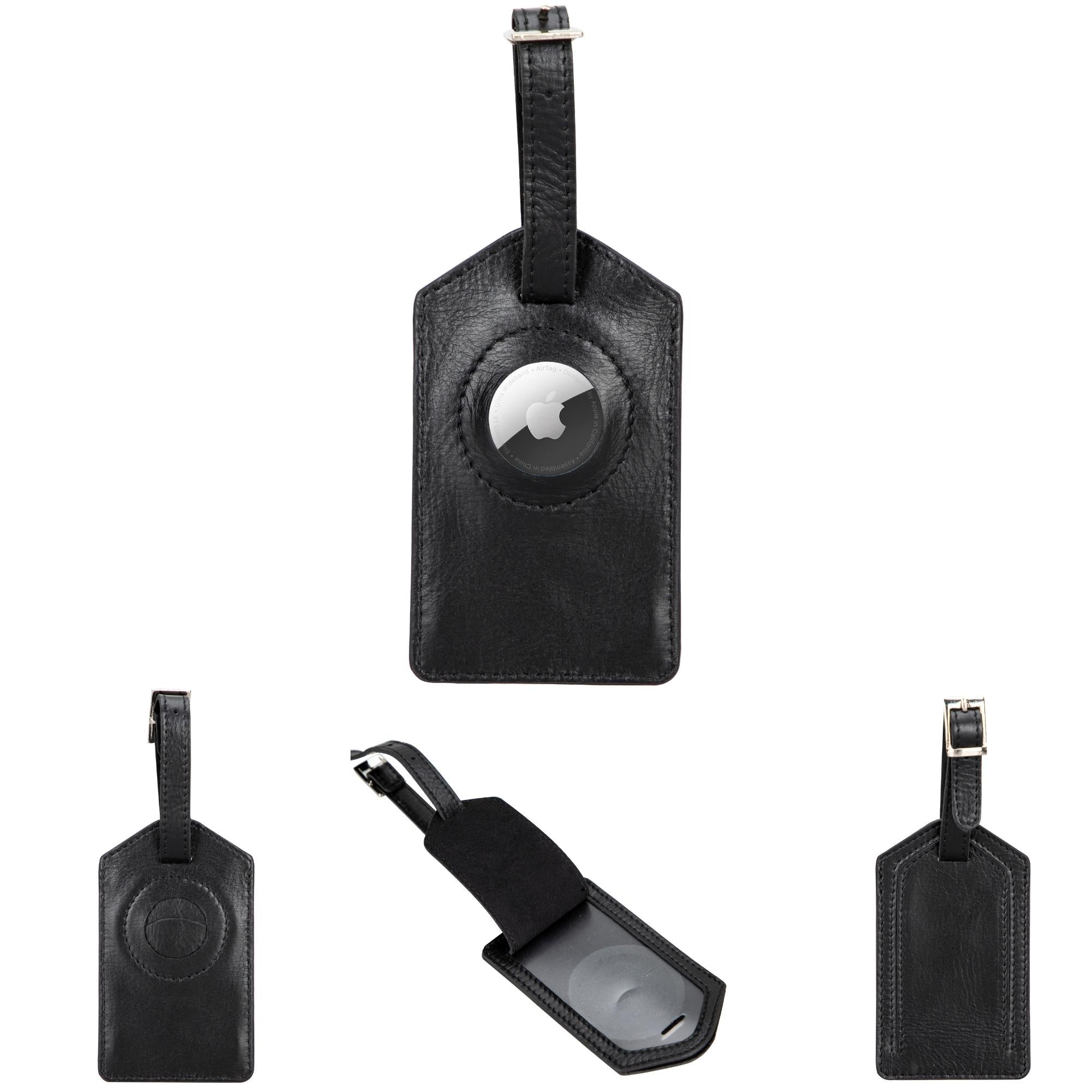 Estes Genuine Leather Luggage Tag with AirTag Slot-Black---TORONATA