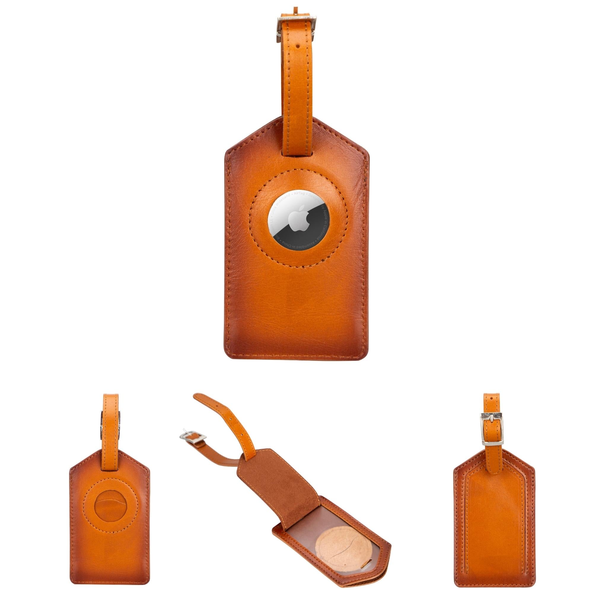 estes genuine leather luggage tag with airtag slot - toronata - 