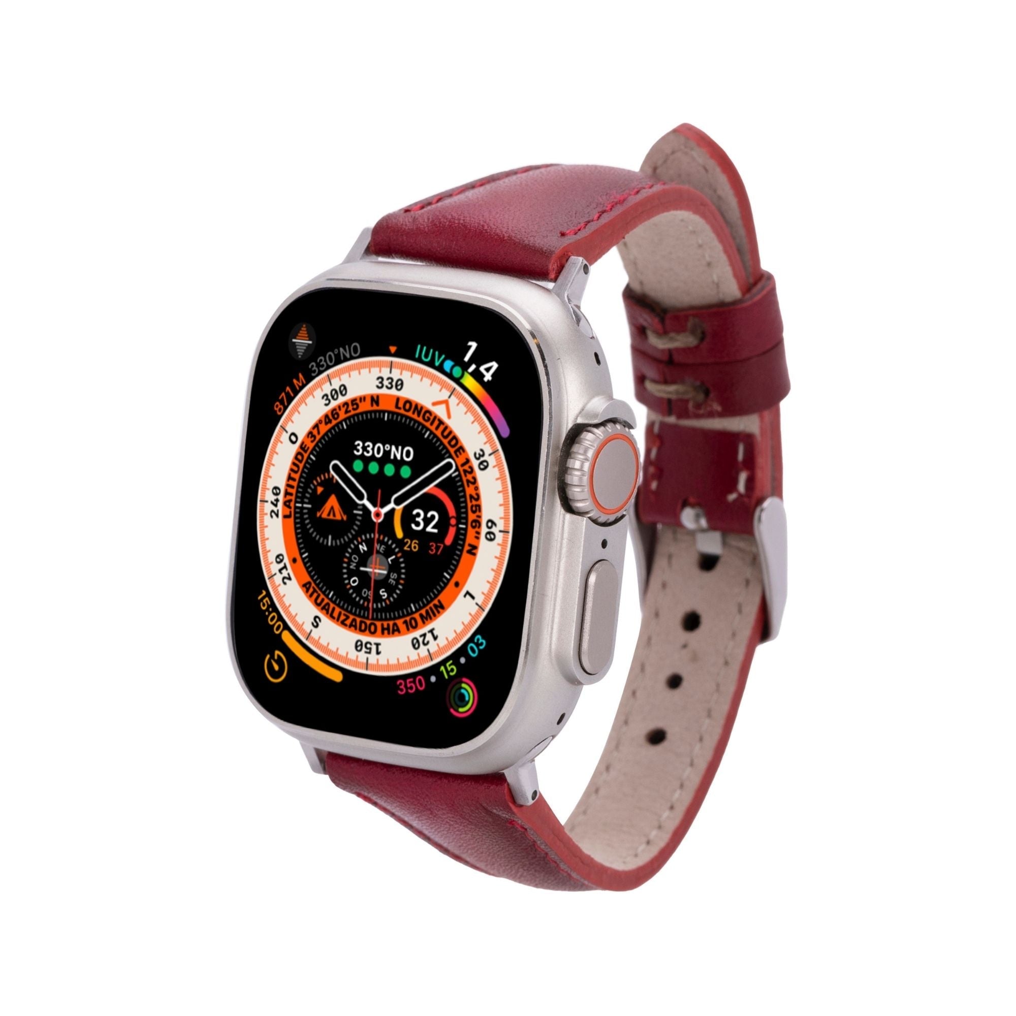 Evansville Slim Leather Bands for Apple Watch Ultra,8,7 and SE - Red - 49mm / 45mm / 44mm / 42mm - TORONATA
