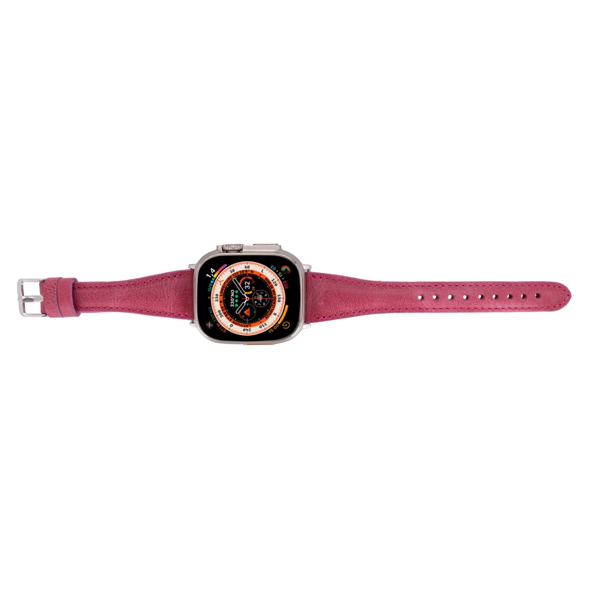 Evansville Slim Leather Bands for Apple Watch Ultra,8,7 and SE - Fuchsia - 49mm / 45mm / 44mm / 42mm - TORONATA