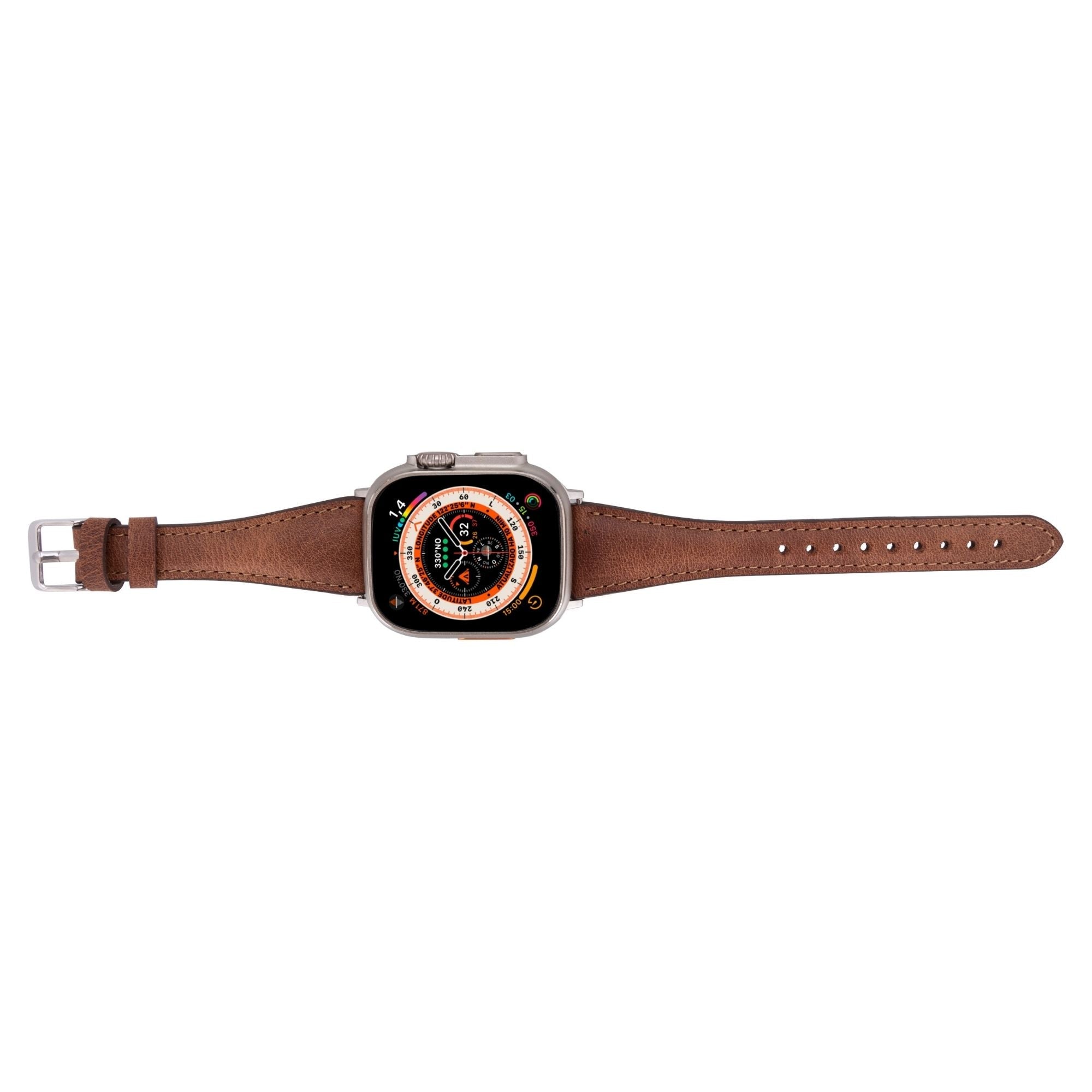 Evansville Slim Leather Bands for Apple Watch Ultra,8,7 and SE - Antic Brown - 49mm / 45mm / 44mm / 42mm - TORONATA