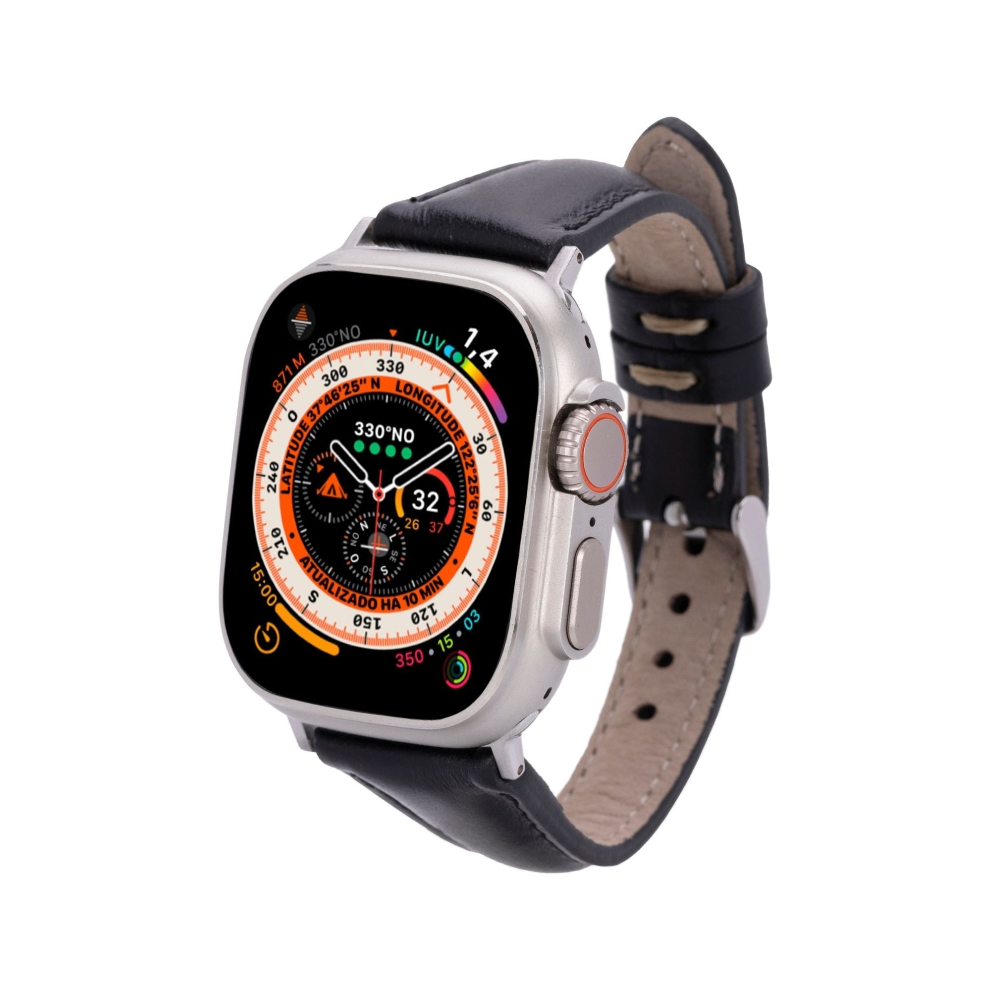 Evansville Slim Leather Bands for Apple Watch Ultra,8,7 and SE - Black - 49mm / 45mm / 44mm / 42mm - TORONATA