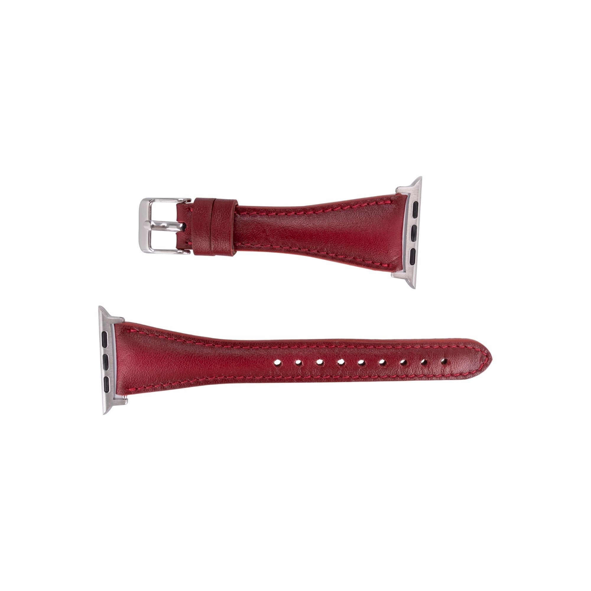 Evansville Slim Leather Bands for Apple Watch Ultra,8,7 and SE - Red - 49mm / 45mm / 44mm / 42mm - TORONATA
