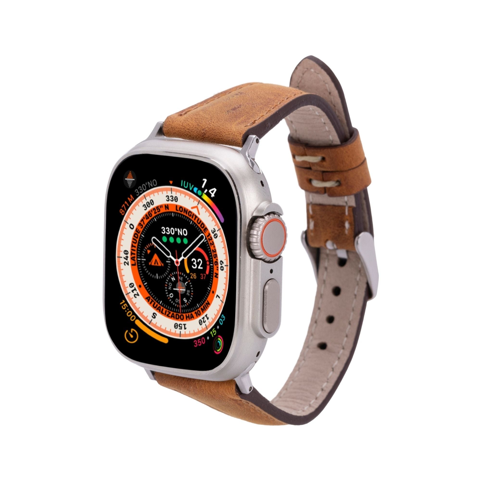 Evansville Slim Leather Bands for Apple Watch Ultra,8,7 and SE - Antic Tan - 49mm / 45mm / 44mm / 42mm - TORONATA