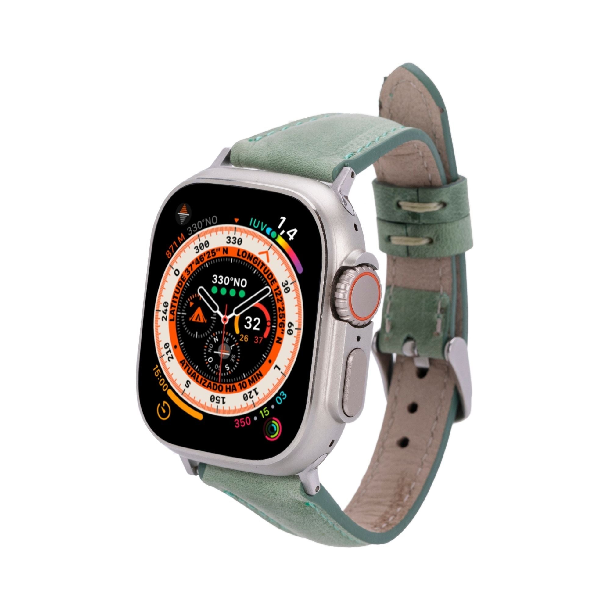 Evansville Slim Leather Bands for Apple Watch Ultra,8,7 and SE - Green - 49mm / 45mm / 44mm / 42mm - TORONATA