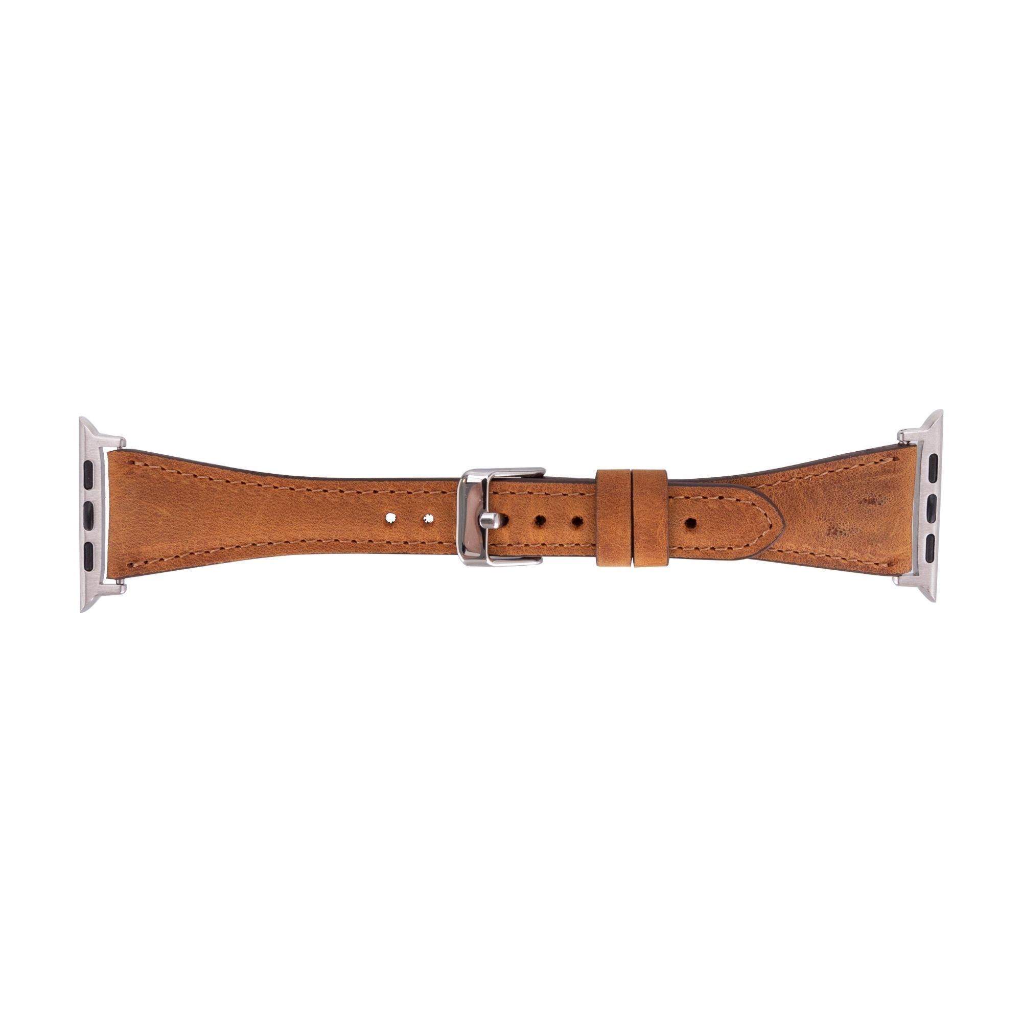 Evansville Slim Leather Bands for Apple Watch Ultra,8,7 and SE - Antic Tan - 49mm / 45mm / 44mm / 42mm - TORONATA