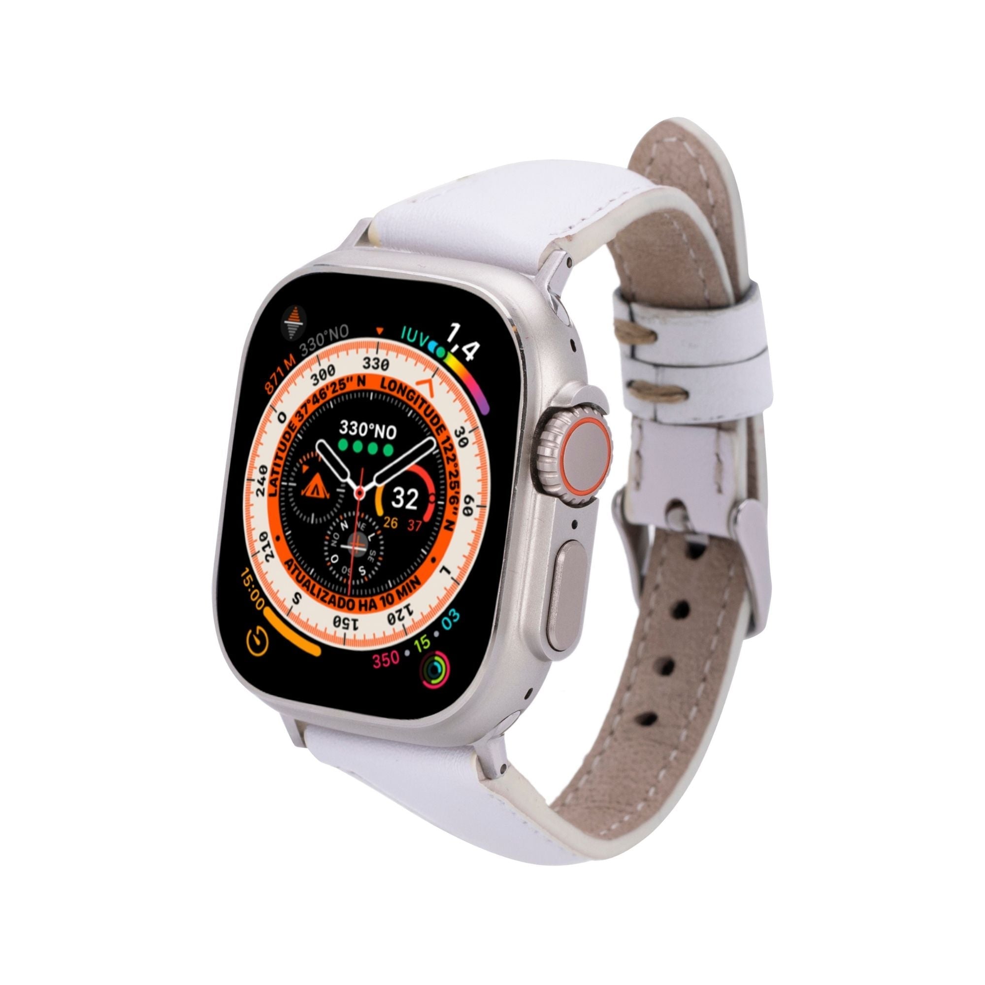 Evansville Slim Leather Bands for Apple Watch Ultra,8,7 and SE - White - 49mm / 45mm / 44mm / 42mm - TORONATA
