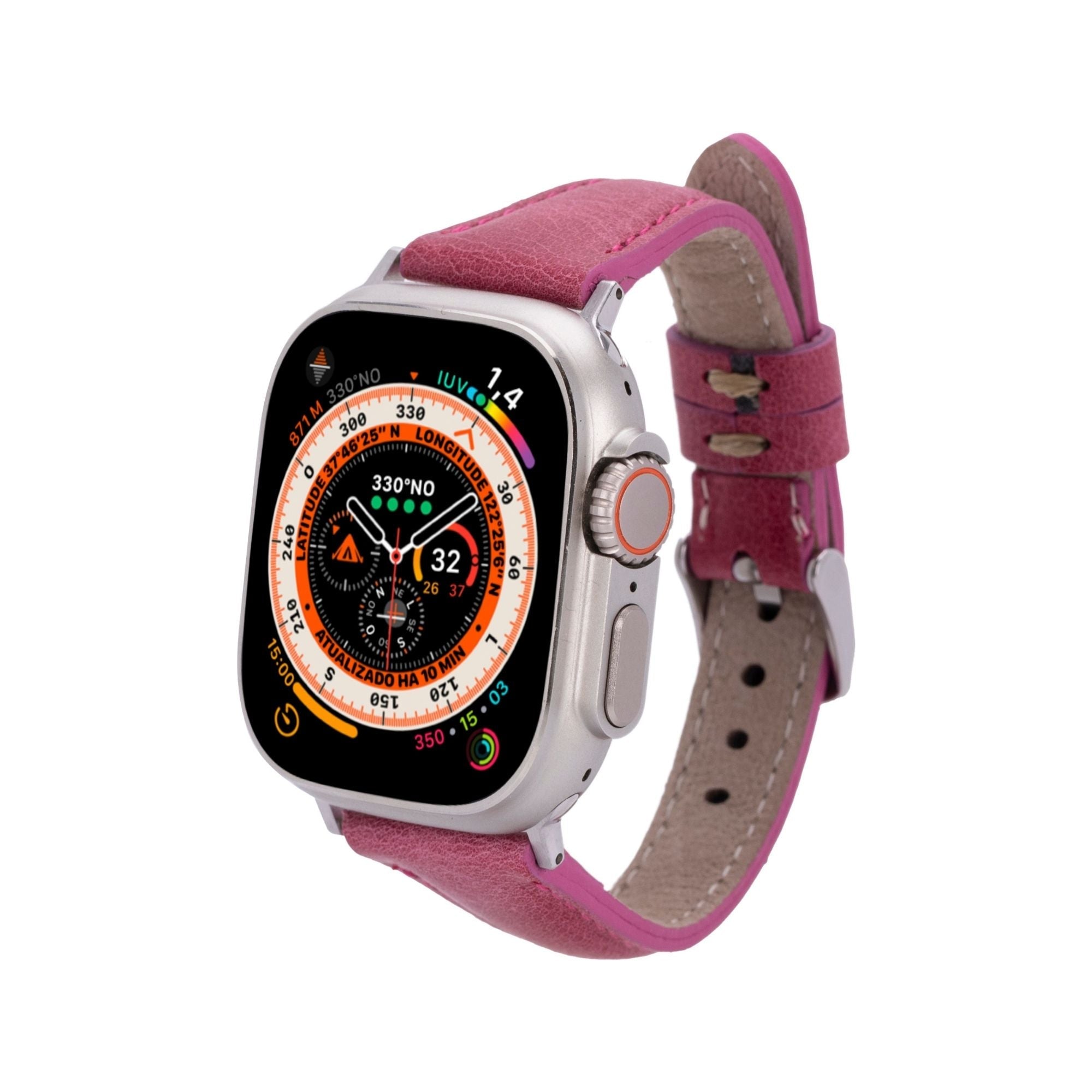 Evansville Slim Leather Bands for Apple Watch Ultra,8,7 and SE - Fuchsia - 49mm / 45mm / 44mm / 42mm - TORONATA