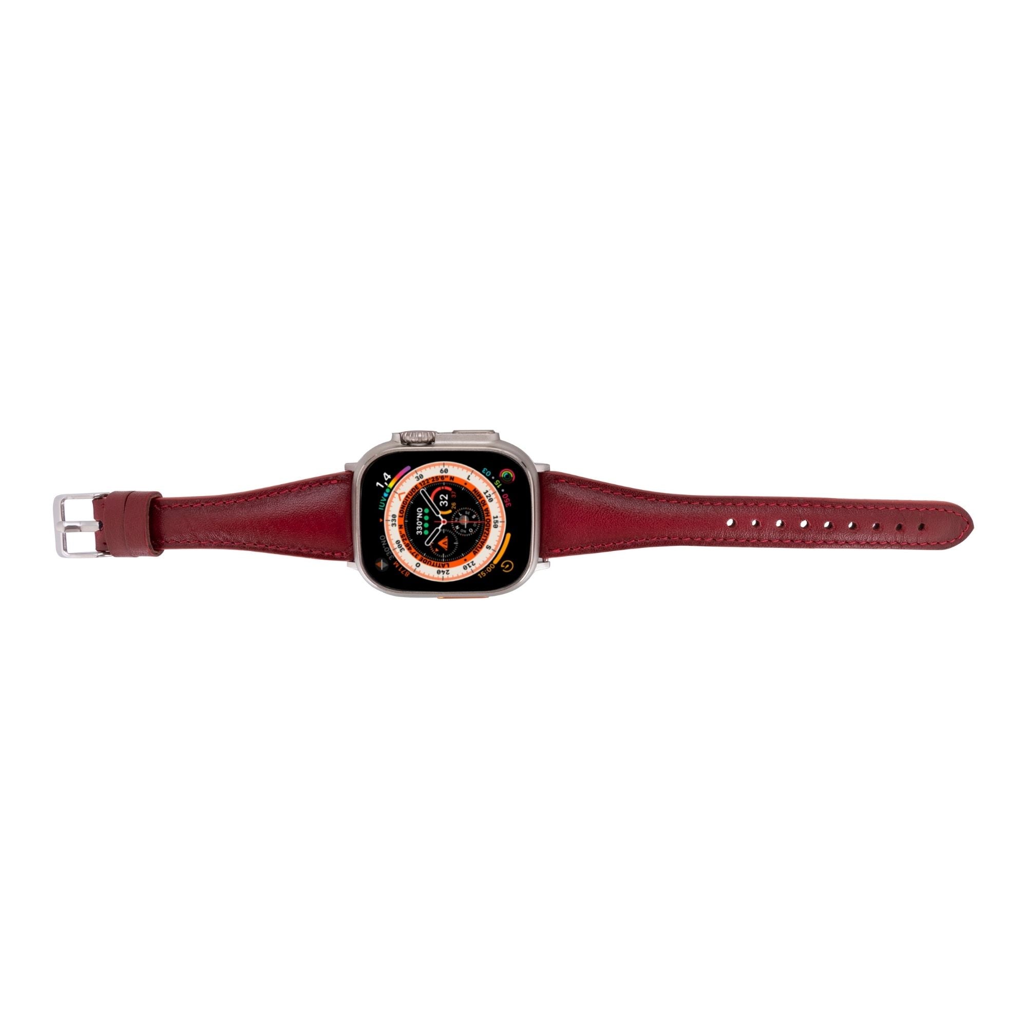 Evansville Slim Leather Bands for Apple Watch Ultra,8,7 and SE - Red - 49mm / 45mm / 44mm / 42mm - TORONATA