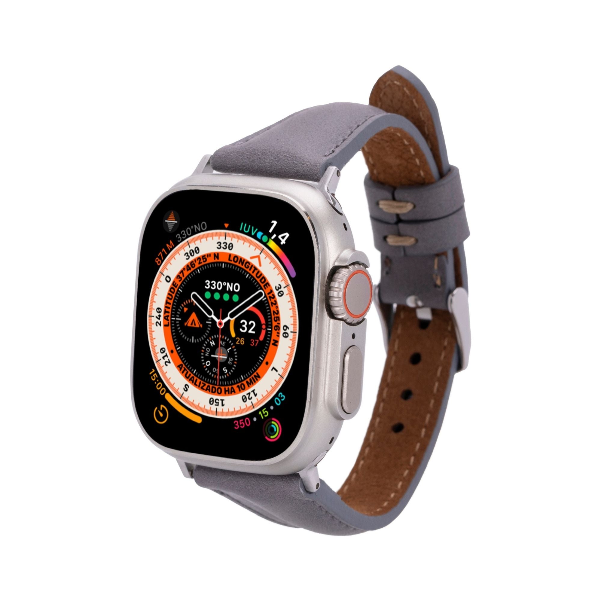 Evansville Slim Leather Bands for Apple Watch Ultra,8,7 and SE - Gray - 49mm / 45mm / 44mm / 42mm - TORONATA