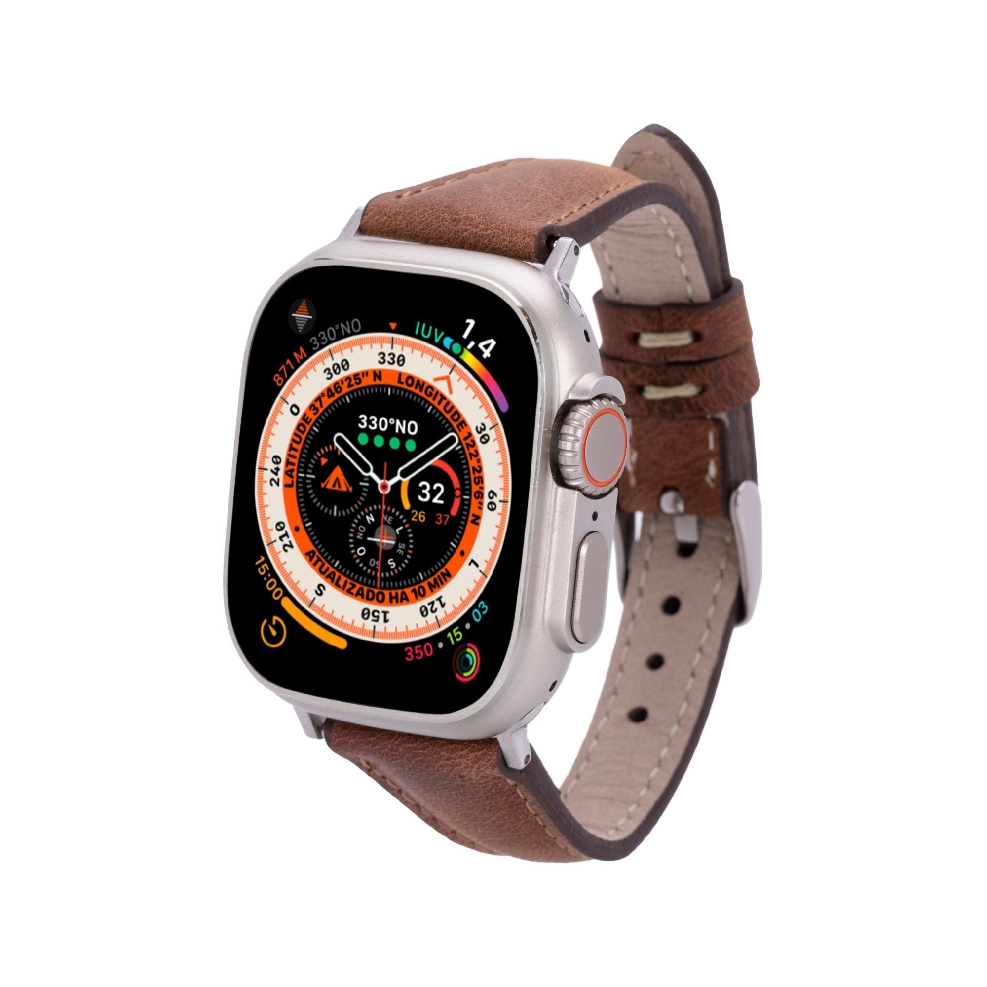 Evansville Slim Leather Bands for Apple Watch Ultra,8,7 and SE - Antic Brown - 49mm / 45mm / 44mm / 42mm - TORONATA