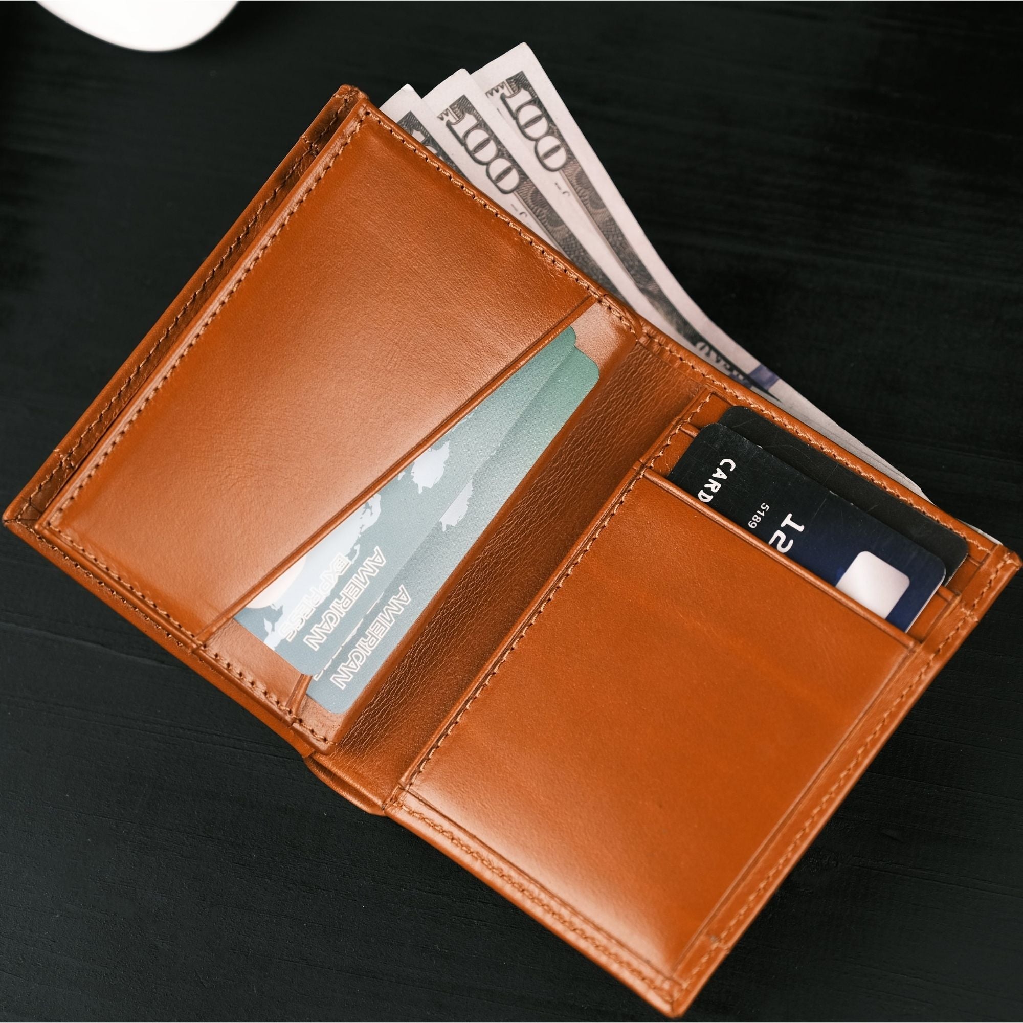 Leather Vertical Slim Wallet - Tan