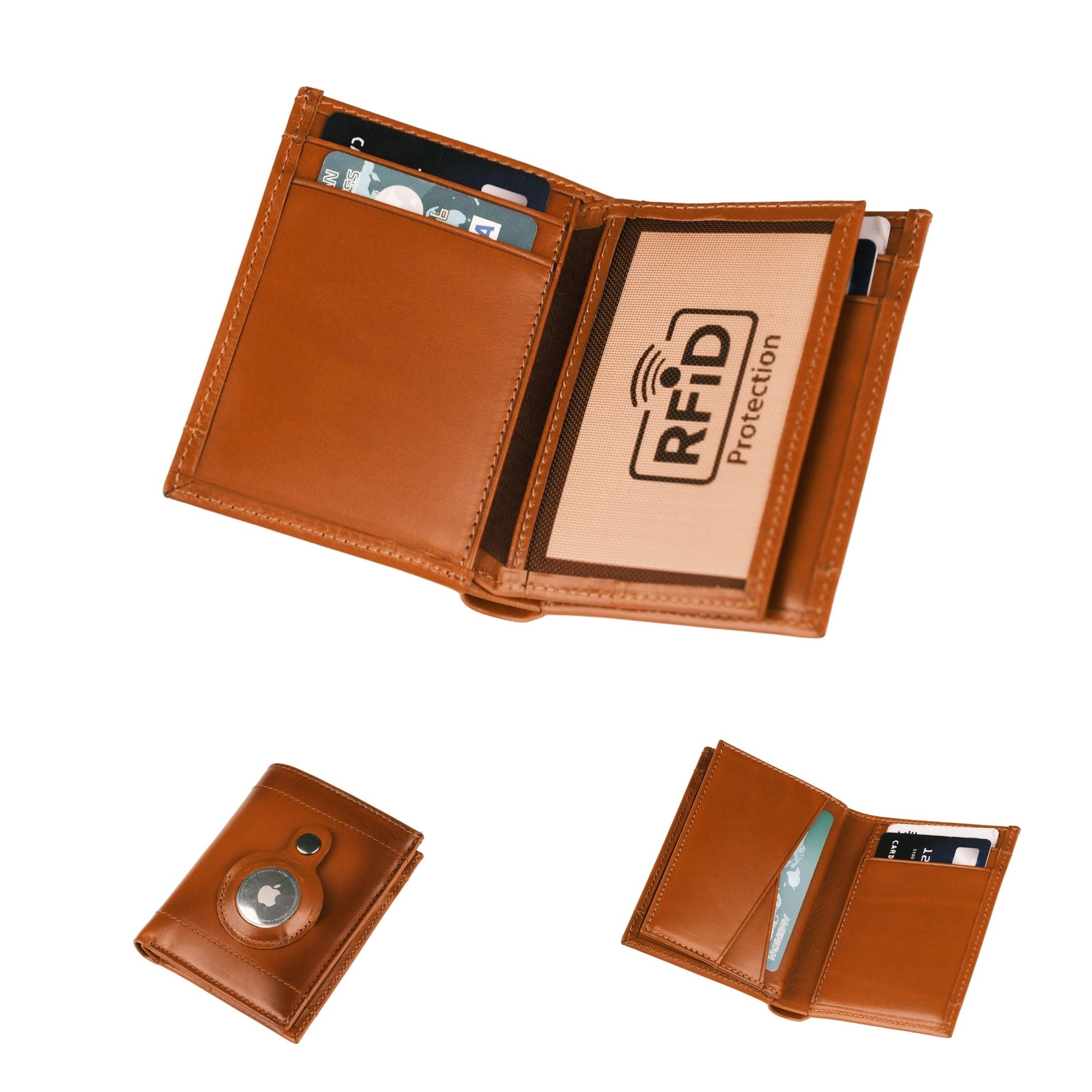 Glendo Apple AirTag Slot Leather Wallet, Handcrafted, Unisex - Tan - TORONATA