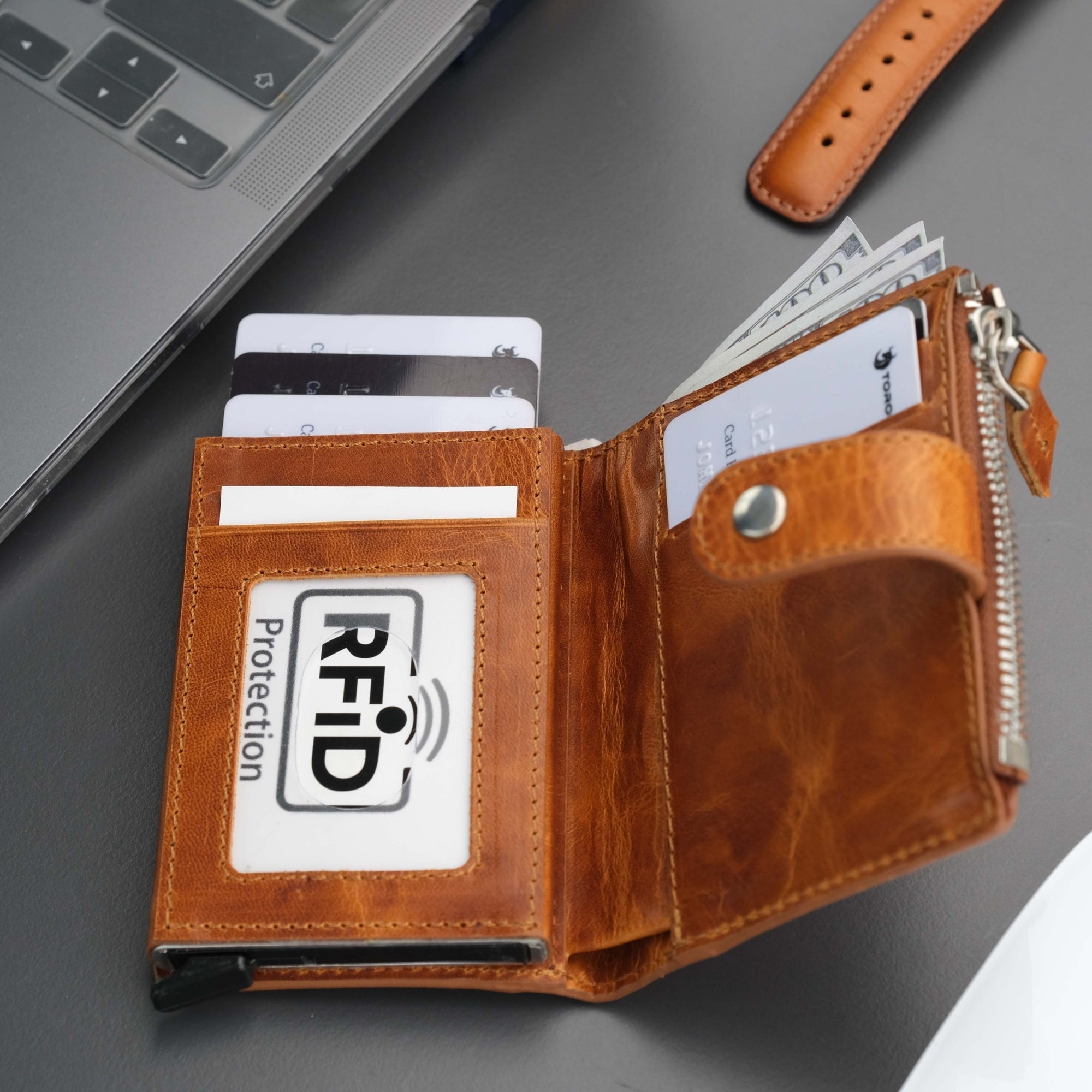 Glenrock Brown Leather Pop-up Cardholder Wallet----TORONATA