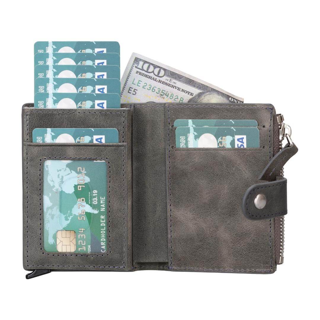 Glenrock Genuine Cowhide Leather Pop Up Card Holder Wallet - Gray - TORONATA