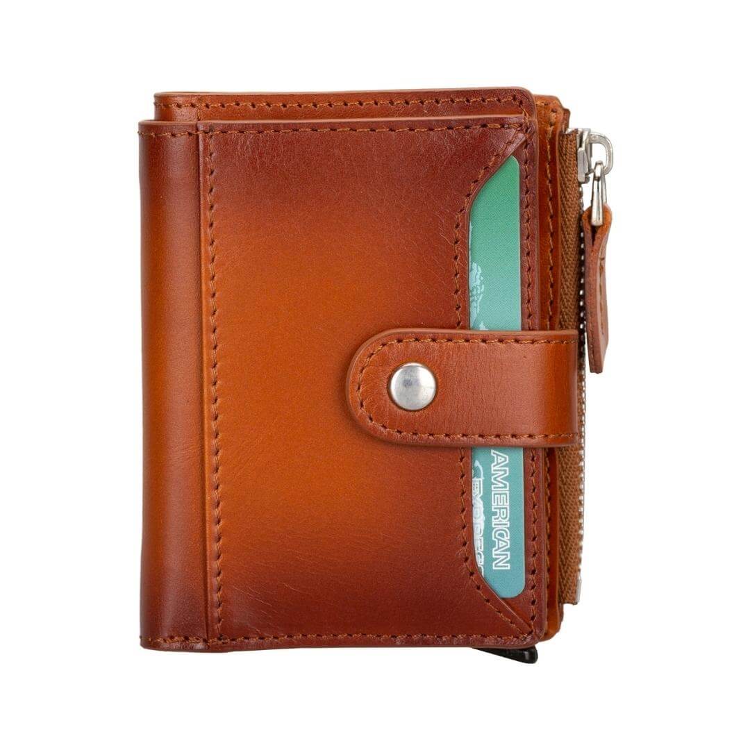 Glenrock Genuine Cowhide Leather Pop Up Card Holder Wallet - Tan - TORONATA