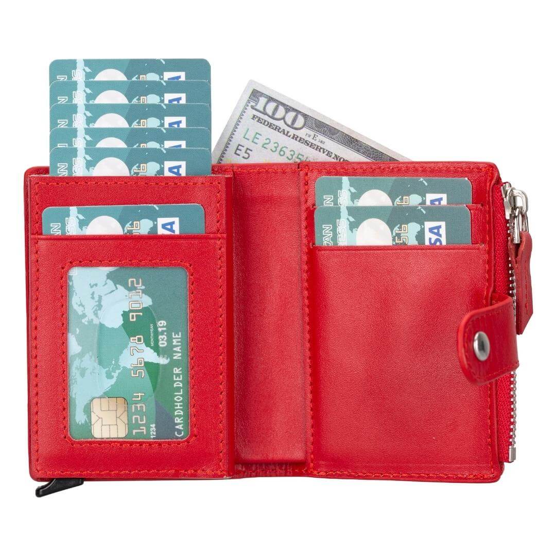 Glenrock Genuine Cowhide Leather Pop Up Card Holder Wallet - Red - TORONATA