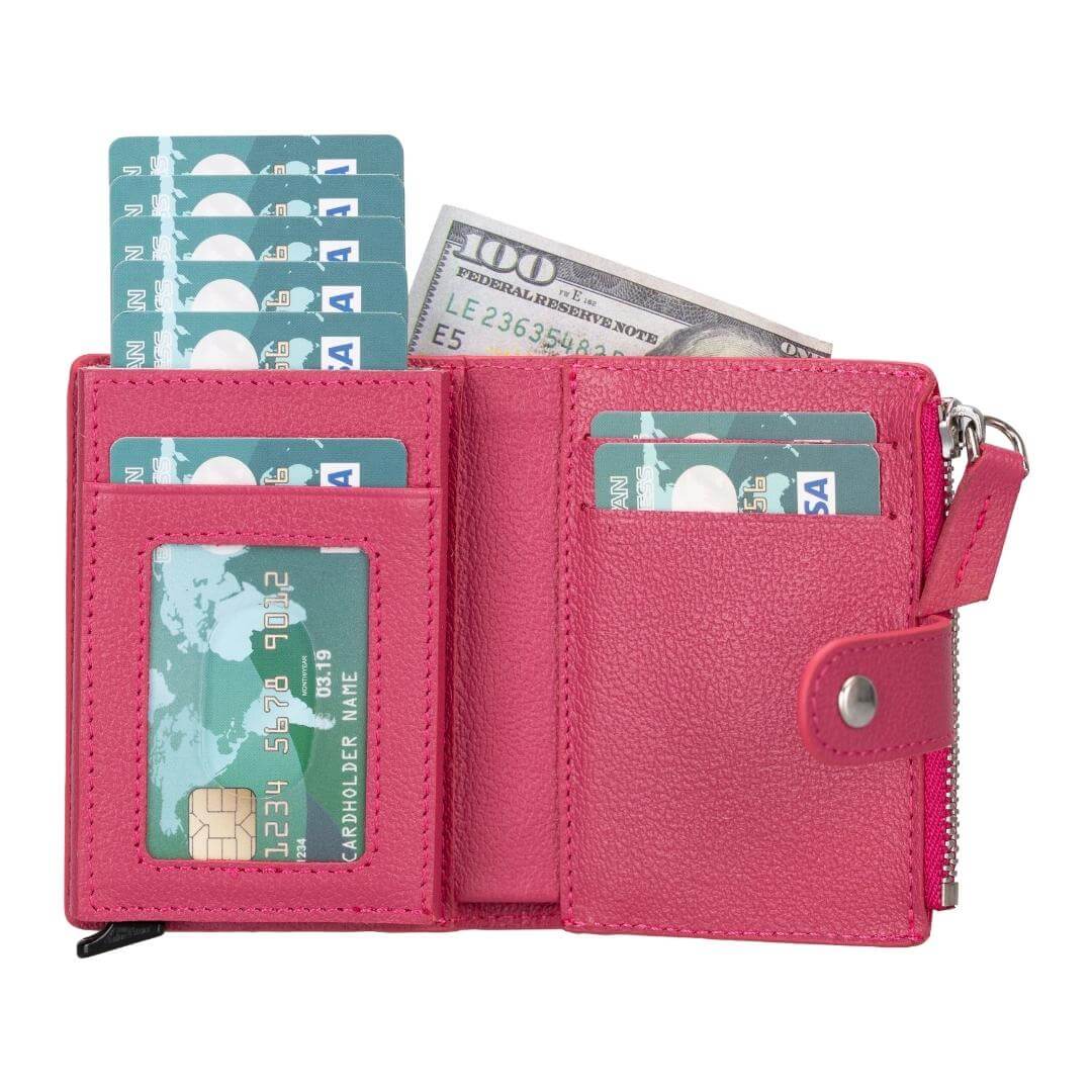 Glenrock Genuine Cowhide Leather Pop Up Card Holder Wallet - Pink - TORONATA