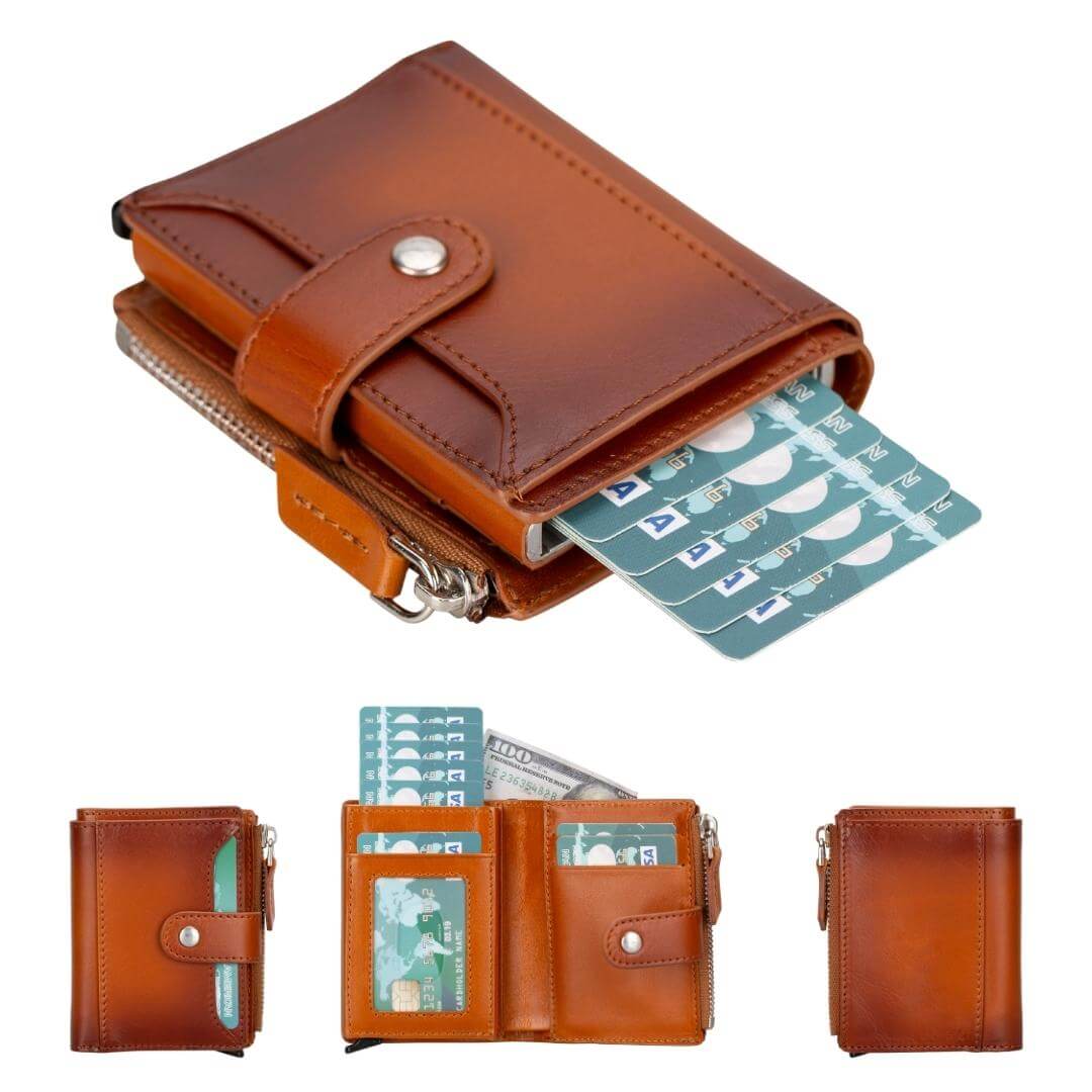 Glenrock Genuine Cowhide Leather Pop Up Card Holder Wallet - Tan - TORONATA
