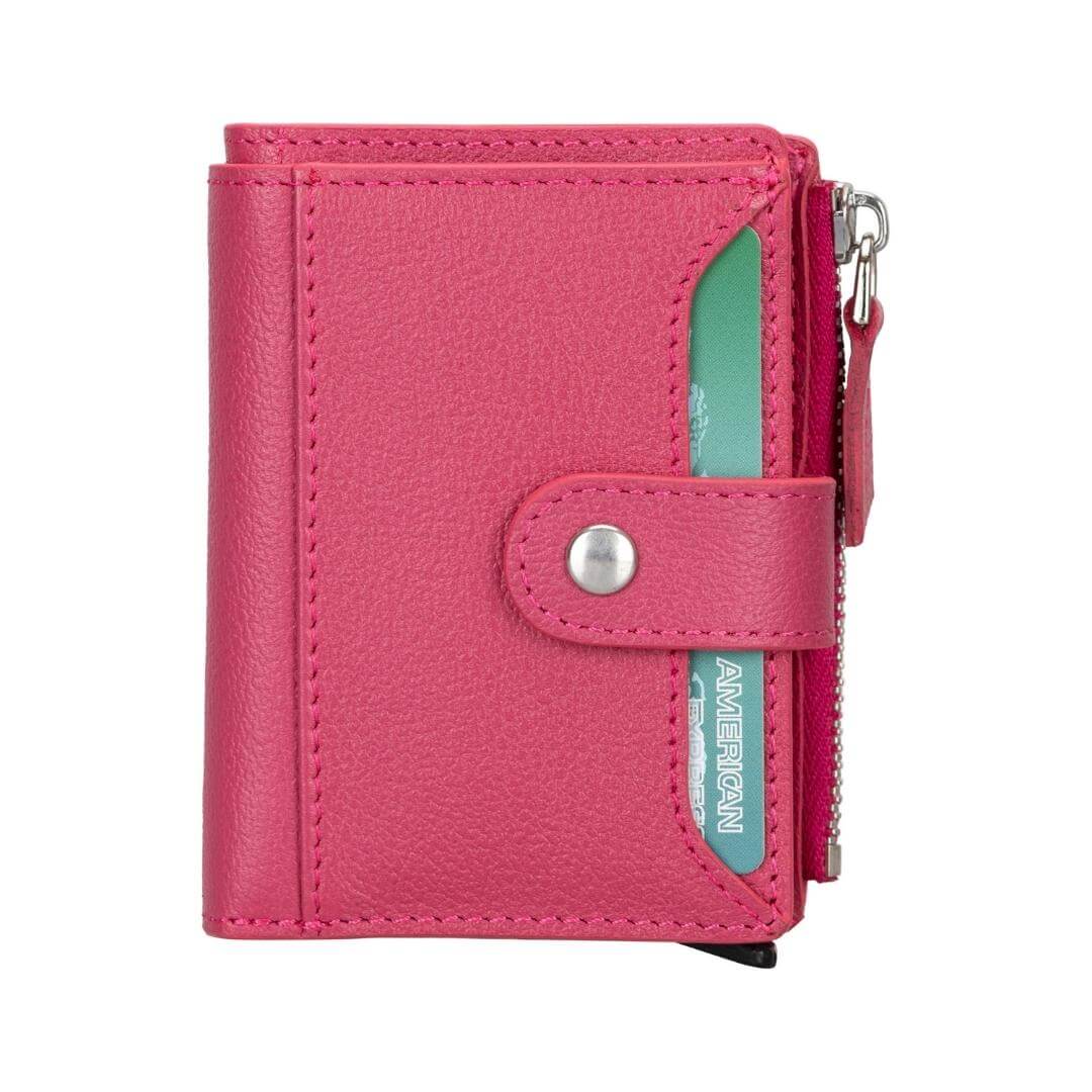 Glenrock Genuine Cowhide Leather Pop Up Card Holder Wallet - Pink - TORONATA