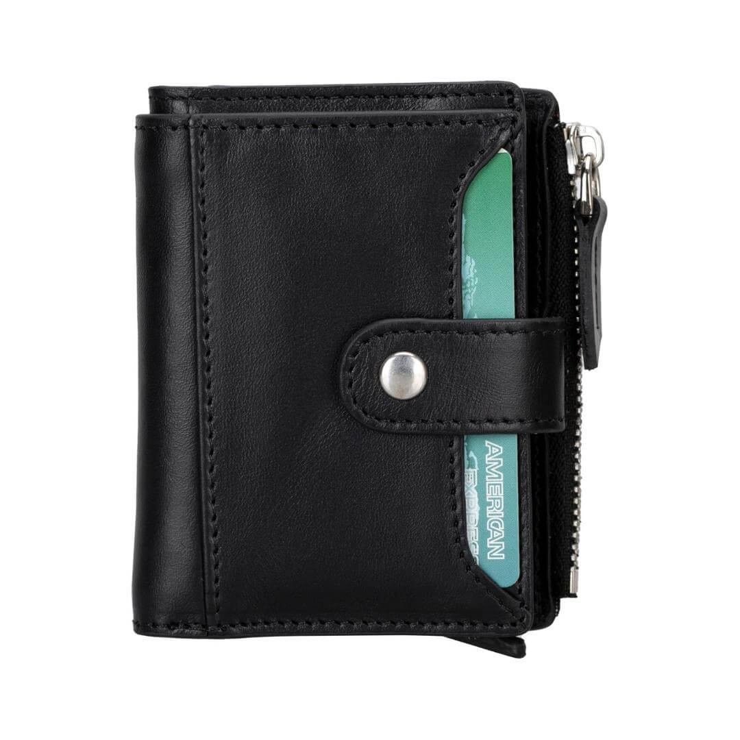 Glenrock Genuine Cowhide Leather Pop Up Card Holder Wallet - Black - TORONATA