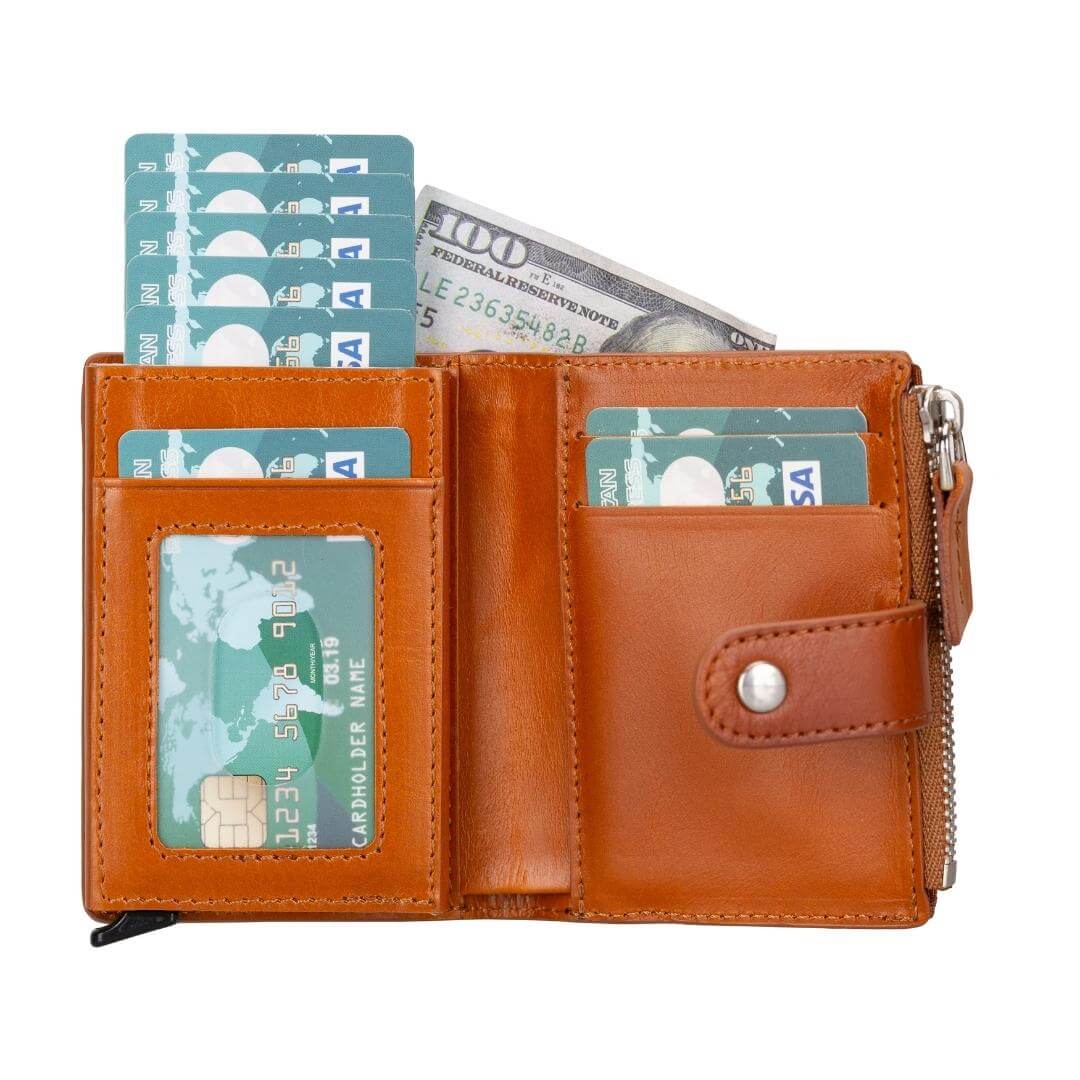 Glenrock Genuine Cowhide Leather Pop Up Card Holder Wallet - Tan - TORONATA