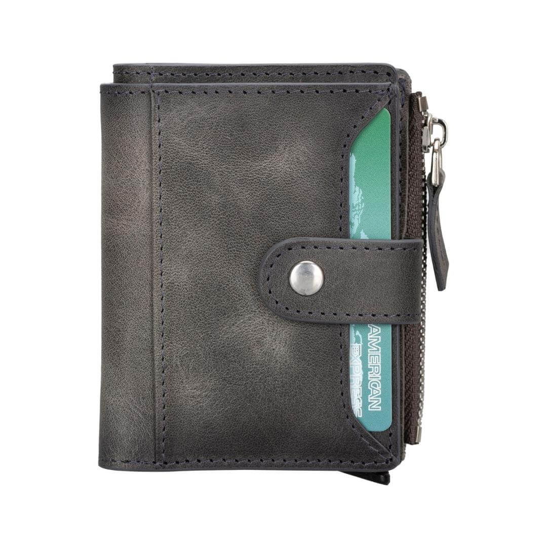 Glenrock Genuine Cowhide Leather Pop Up Card Holder Wallet - Gray - TORONATA