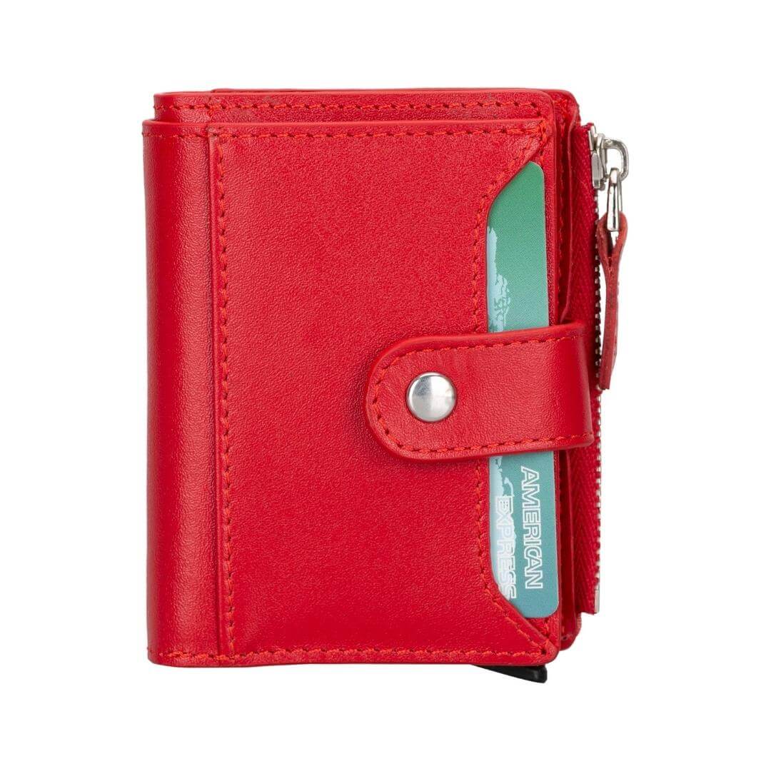Glenrock Genuine Cowhide Leather Pop Up Card Holder Wallet - Red - TORONATA