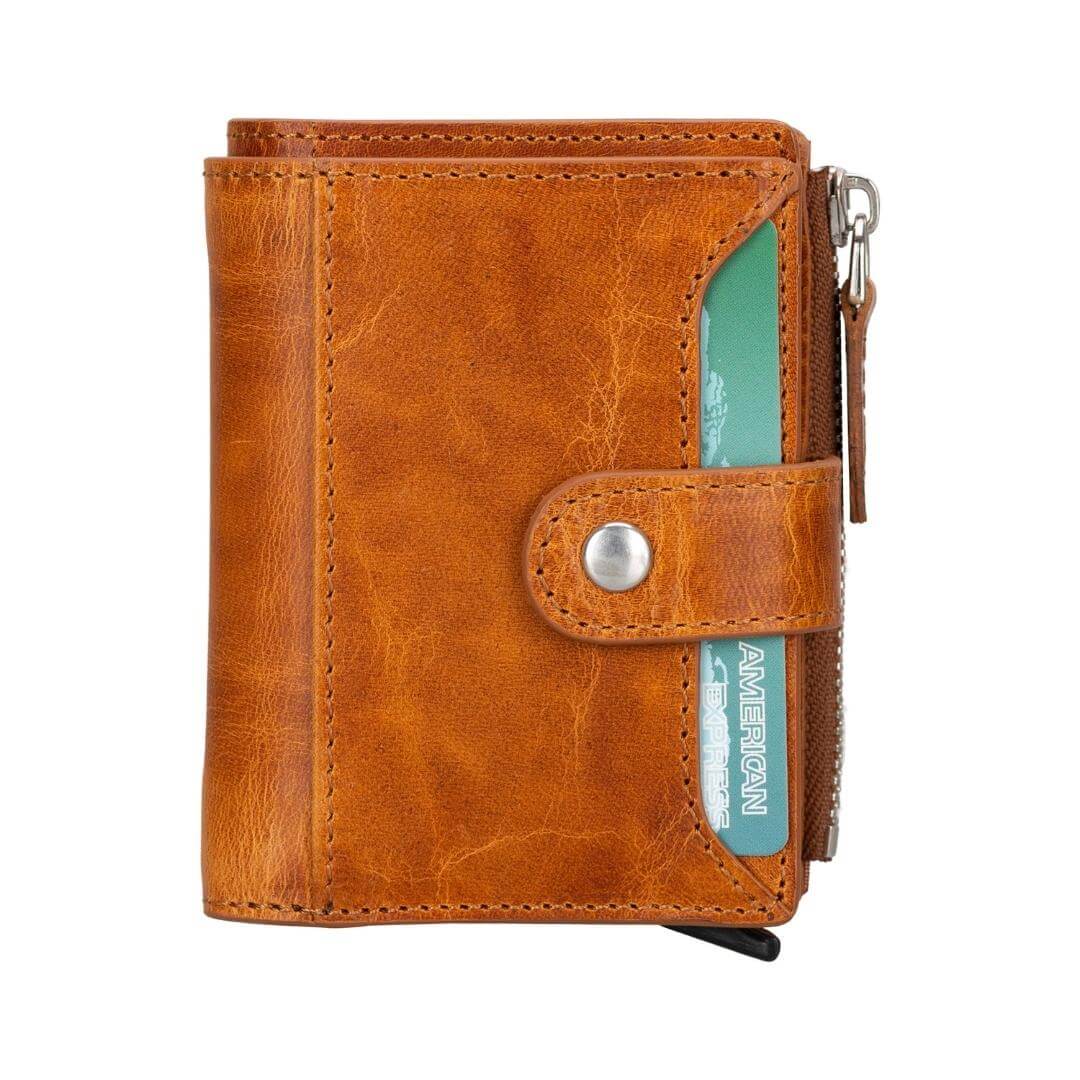 Glenrock Genuine Cowhide Leather Pop Up Card Holder Wallet - Brown - TORONATA