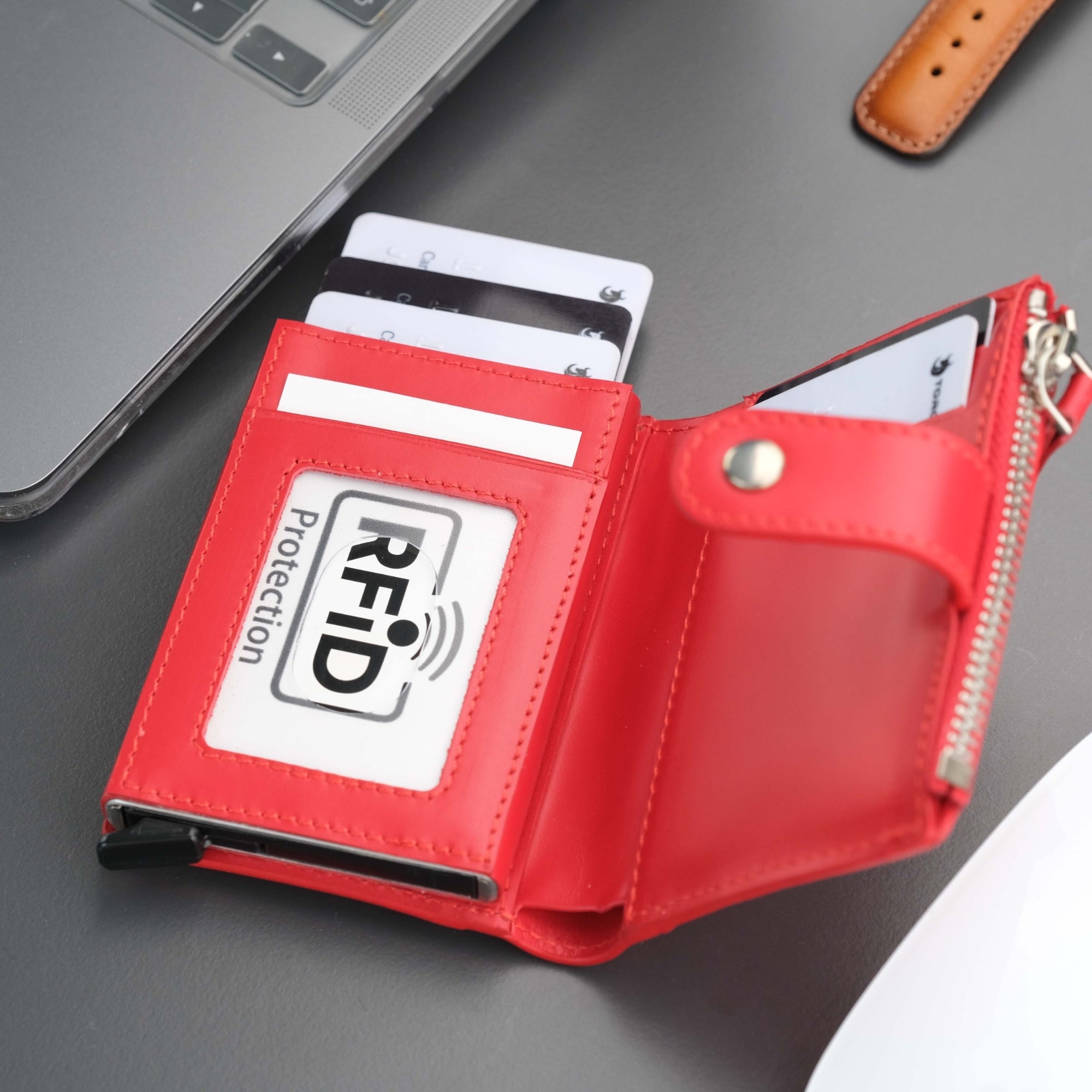 Glenrock Red Leather Pop-up Cardholder Wallet----TORONATA