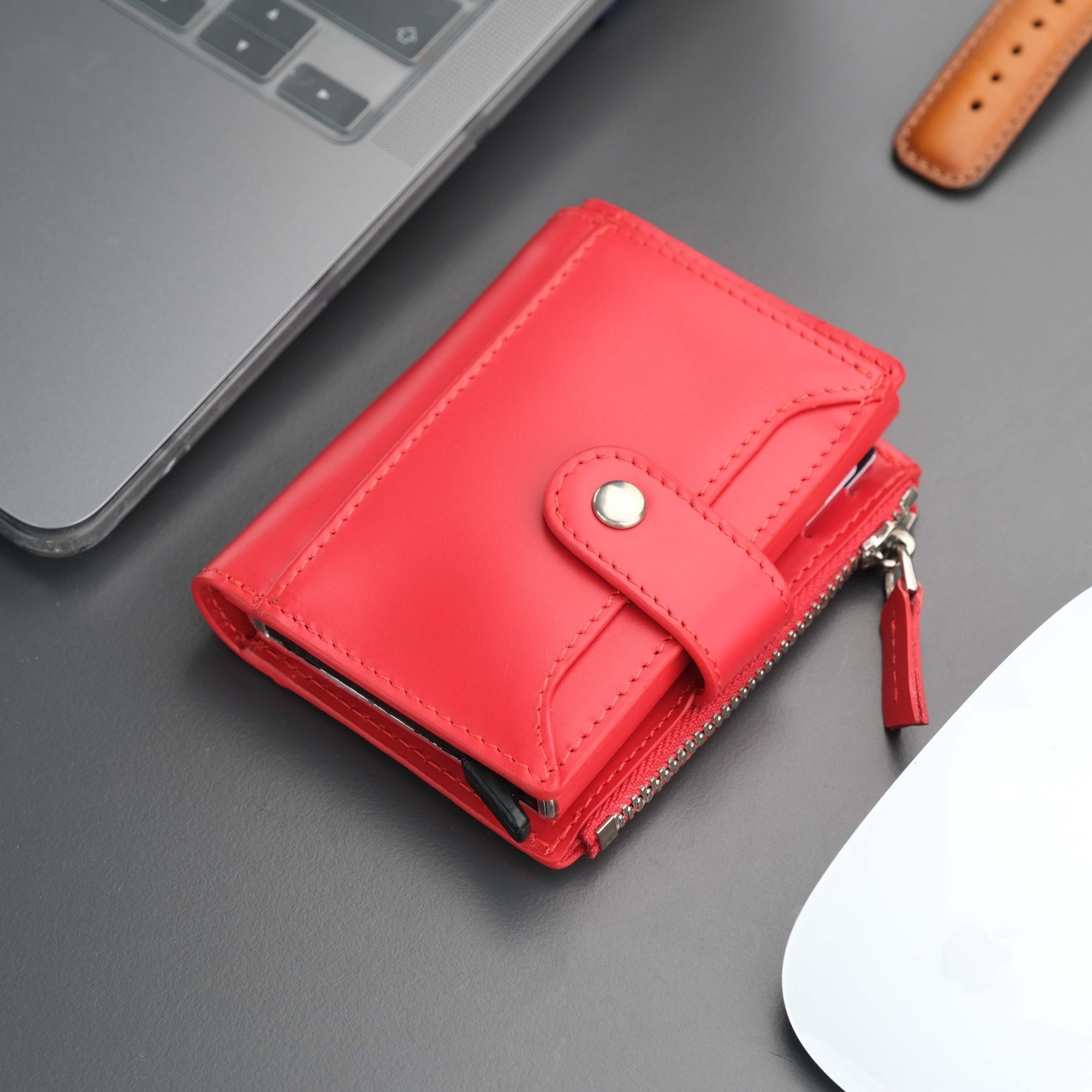 Glenrock Red Leather Pop-up Cardholder Wallet----TORONATA