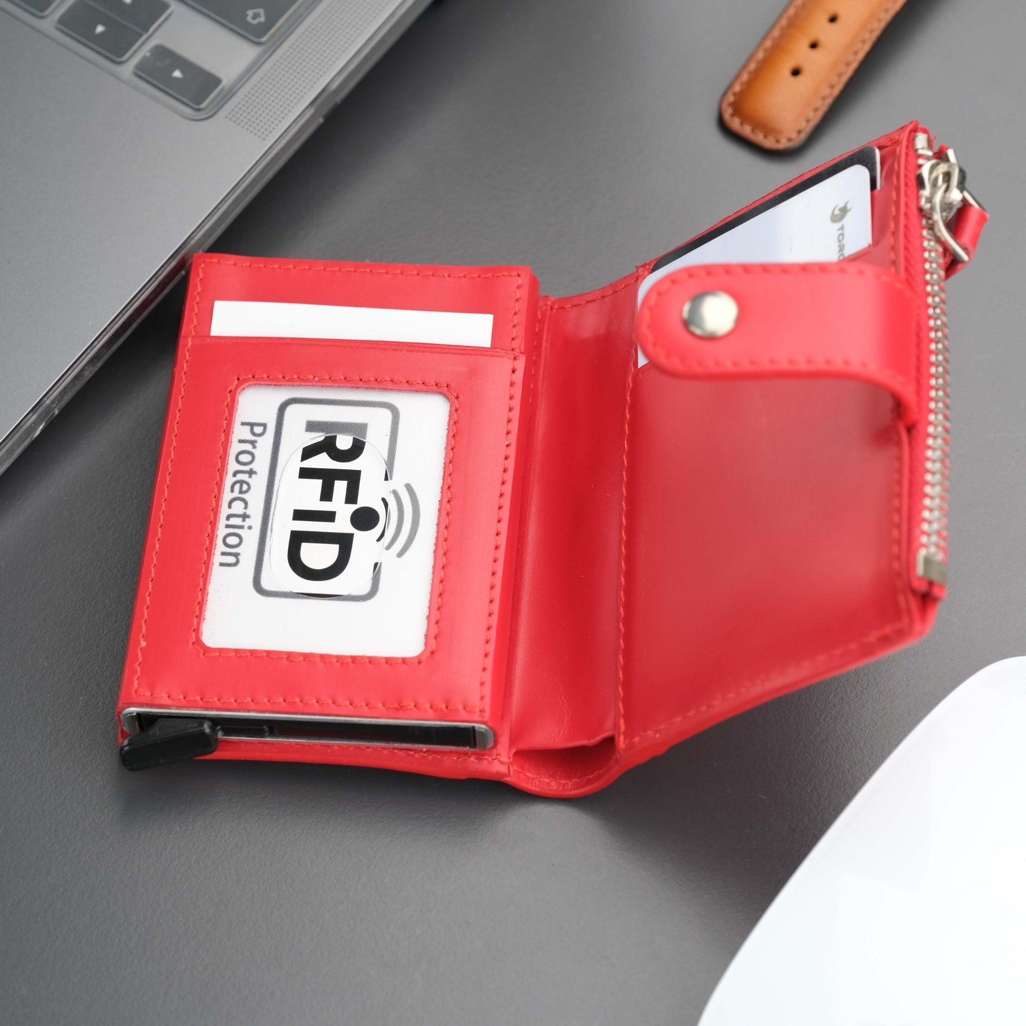 Glenrock Red Leather Pop-up Cardholder Wallet----TORONATA