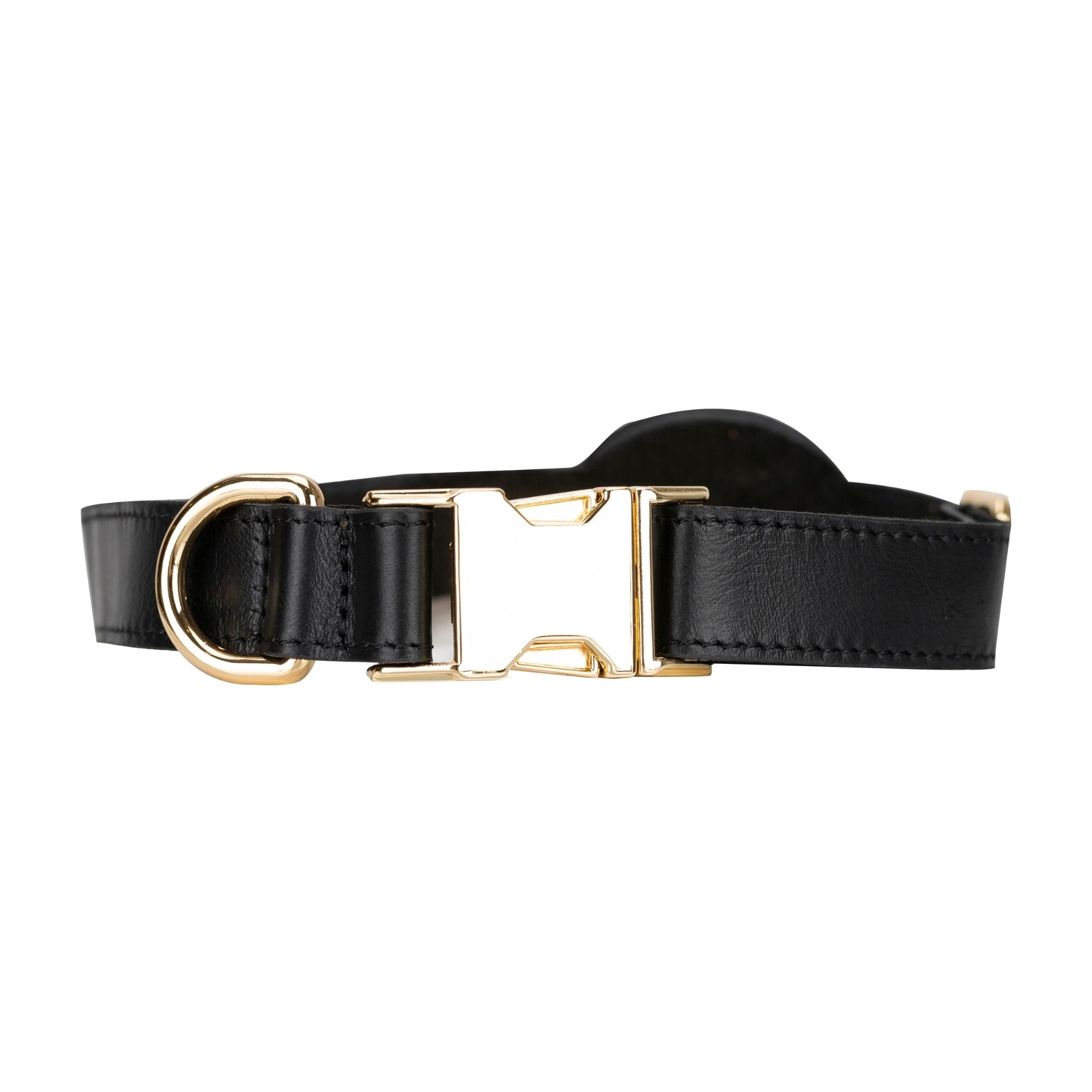 Golden Leather Dog Collars with Apple AirTag Slot-Black---TORONATA