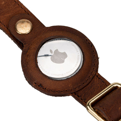 golden leather dog collars with apple airtag slot - toronata - 