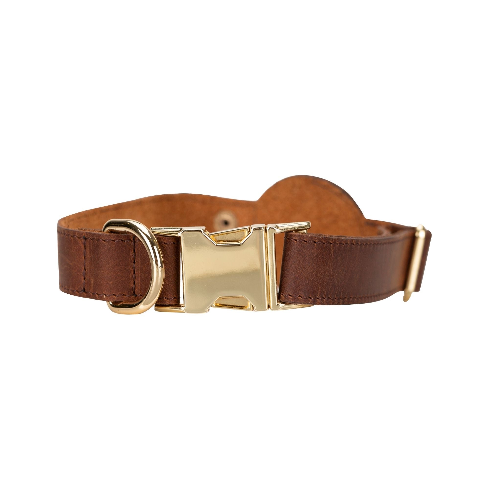 Golden Leather Dog Collars with Apple AirTag Slot-Dark Brown---TORONATA