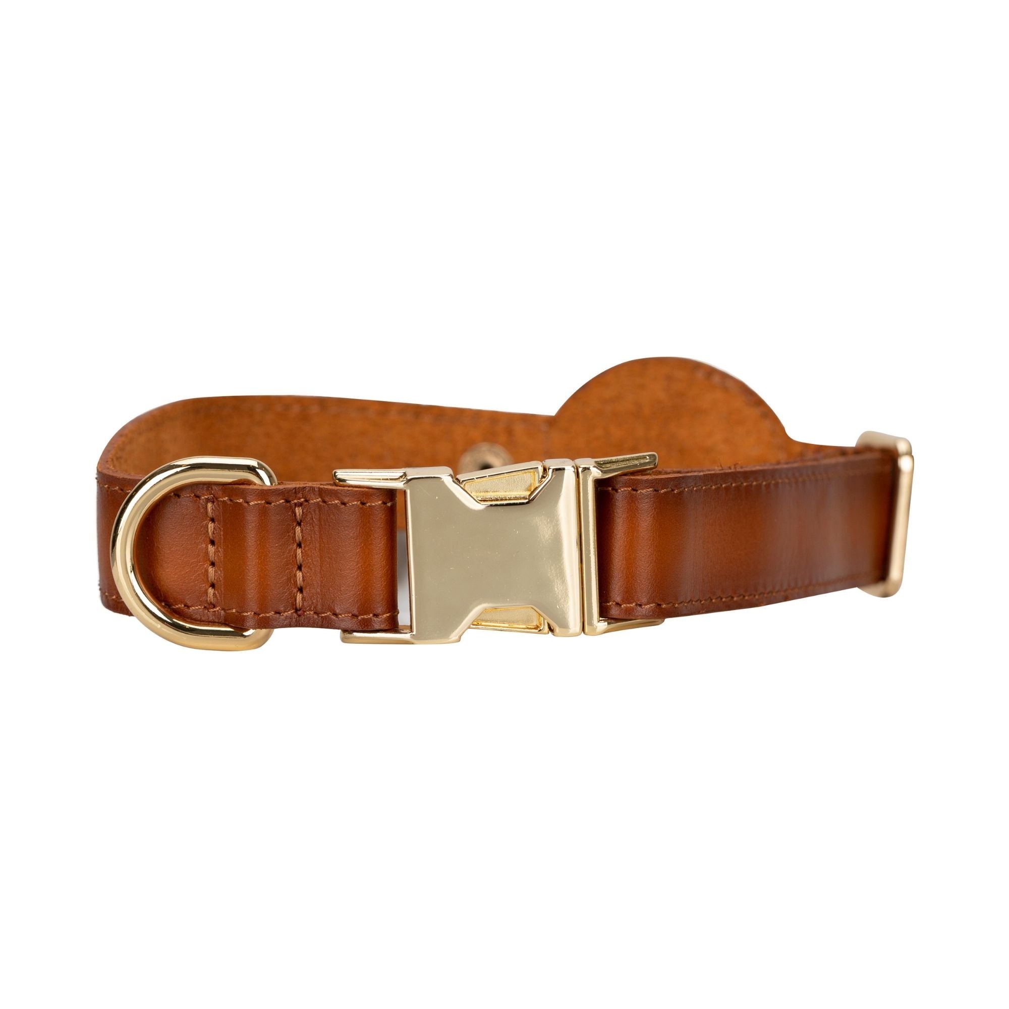 golden leather dog collars with apple airtag slot - toronata - #color_tan