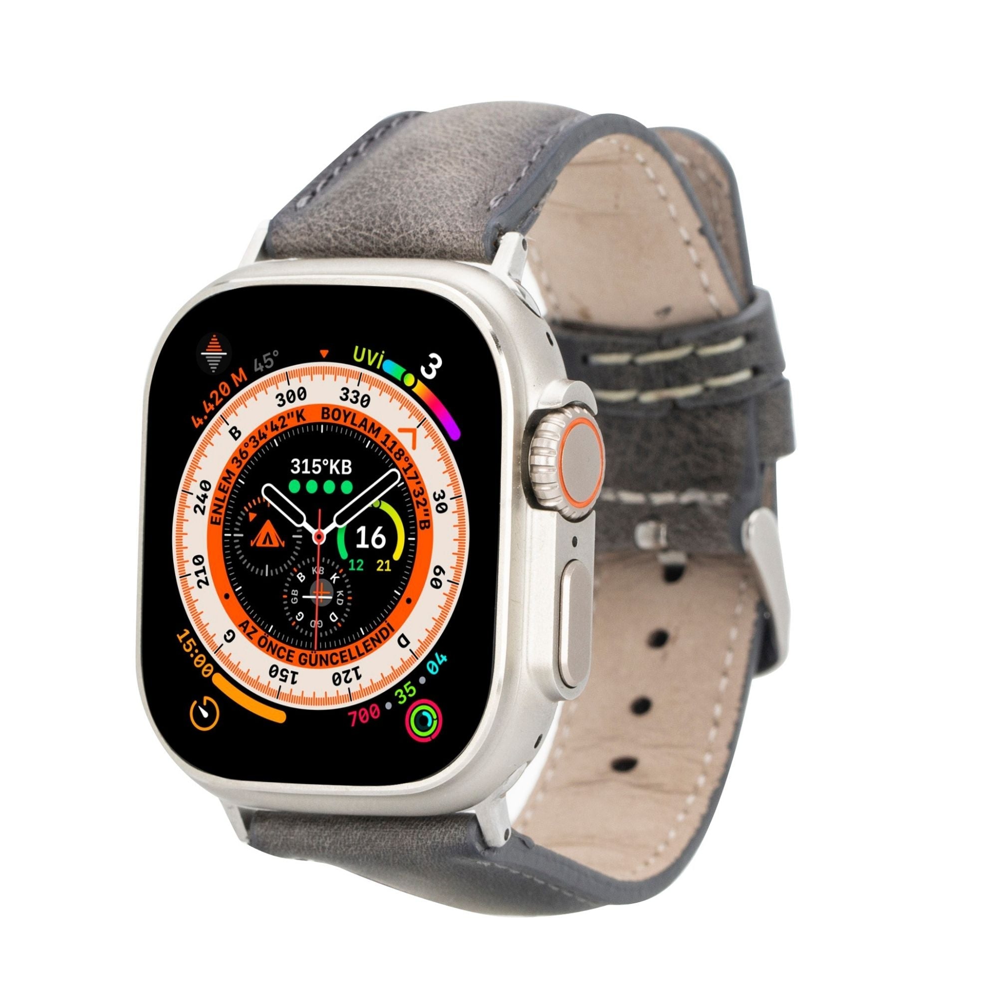 Guernsey Leather Bands for Apple Watch Ultra,8,7 and SE - 45/44/42mm - Shadow - TORONATA