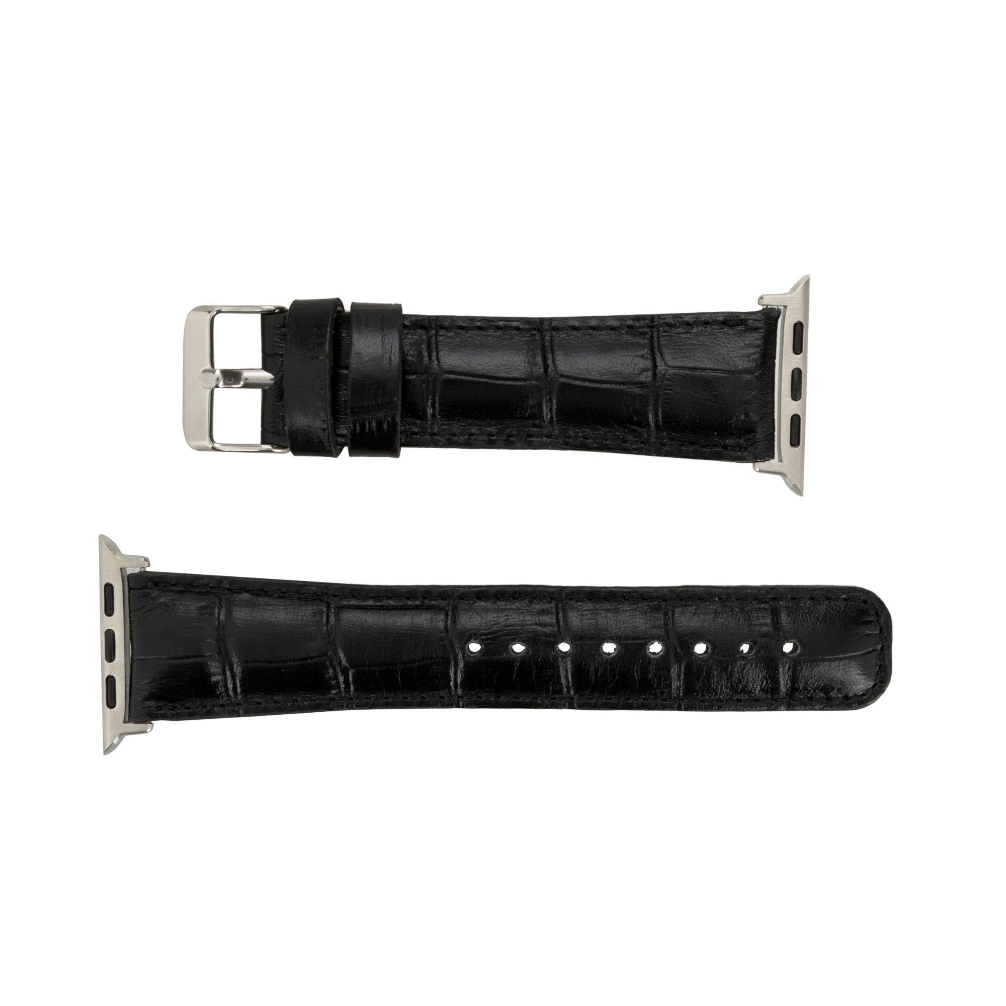Guernsey Leather Bands for Apple Watch Ultra,8,7 and SE - 45/44/42mm - Black Croco - TORONATA