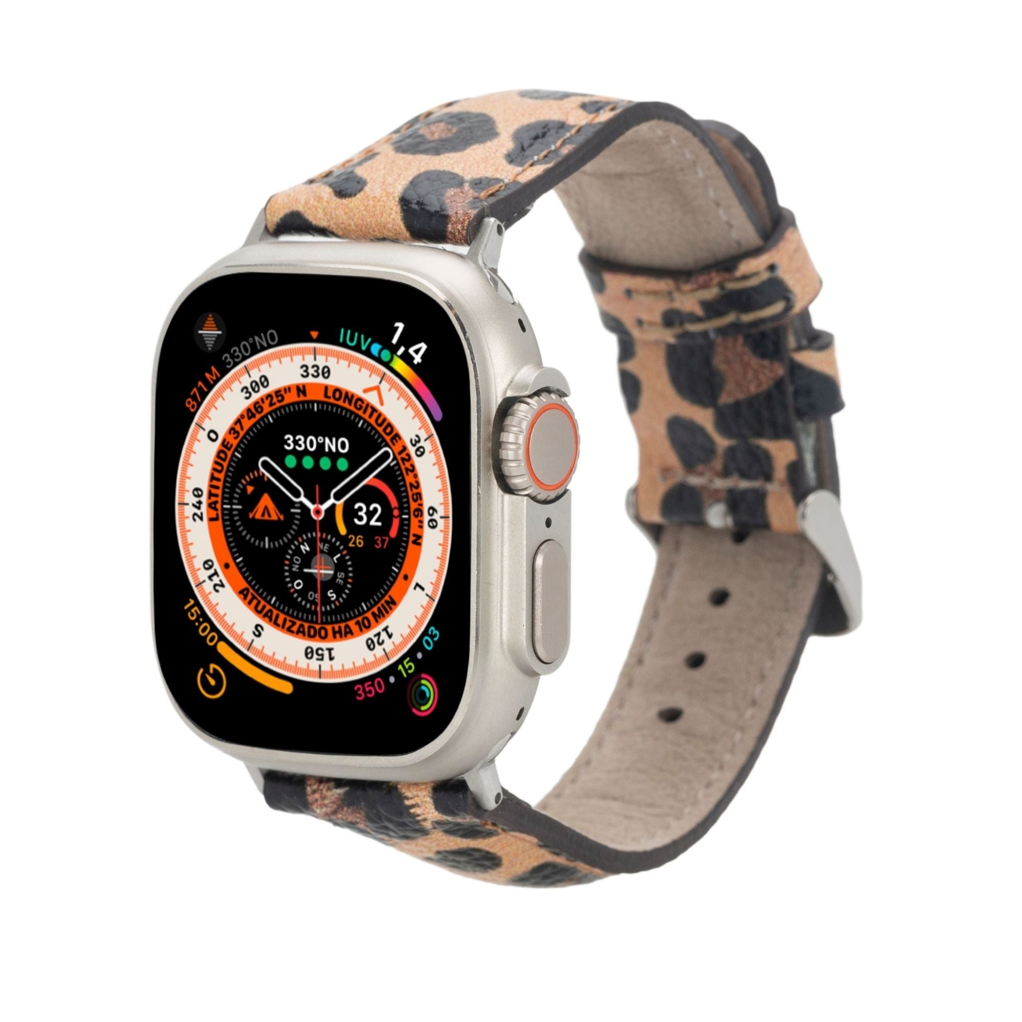 Guernsey Leather Bands for Apple Watch Ultra,8,7 and SE - 45/44/42mm - Shiny Leopard - TORONATA