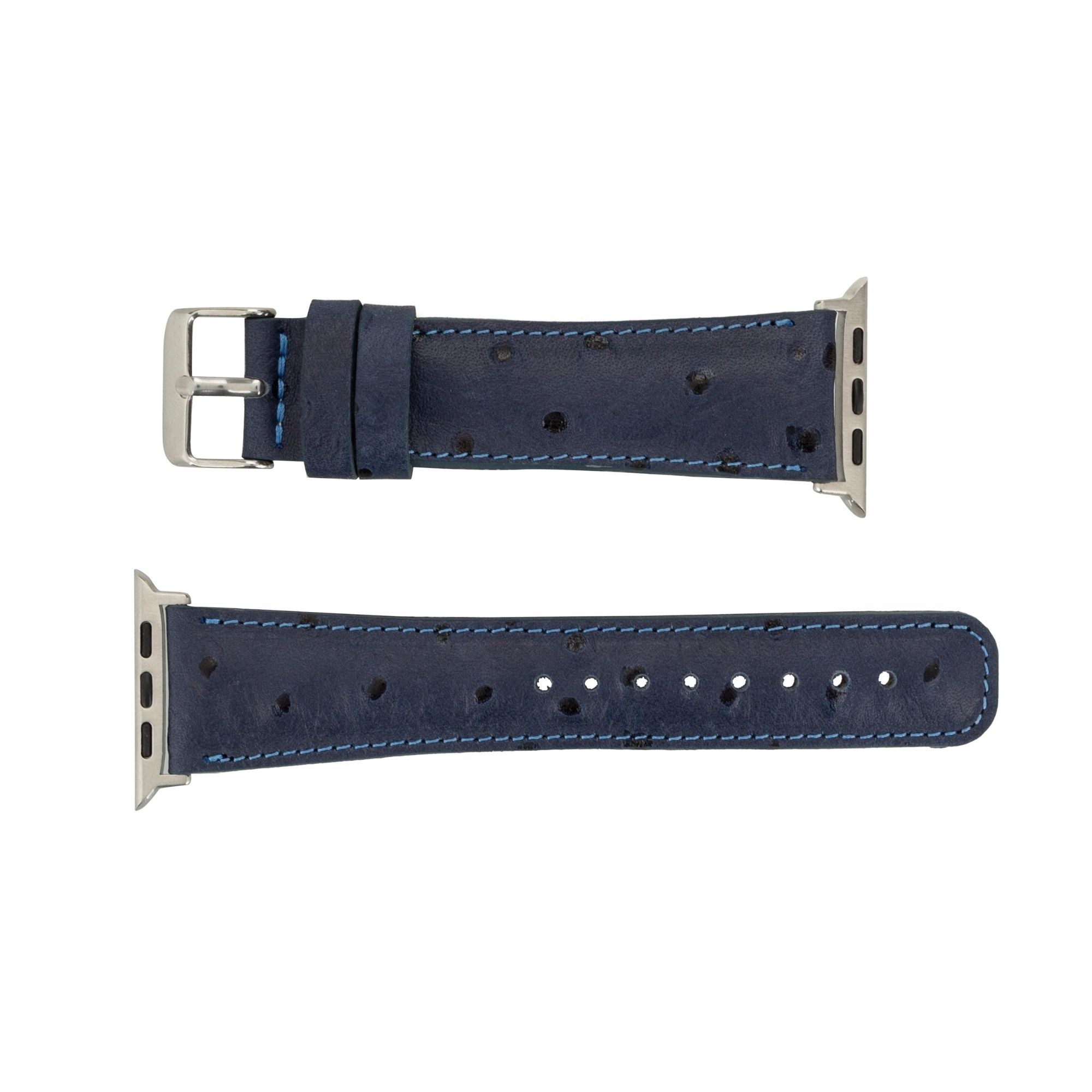 Guernsey Leather Bands for Apple Watch Ultra,8,7 and SE - 45/44/42mm - Ostrich Blue - TORONATA