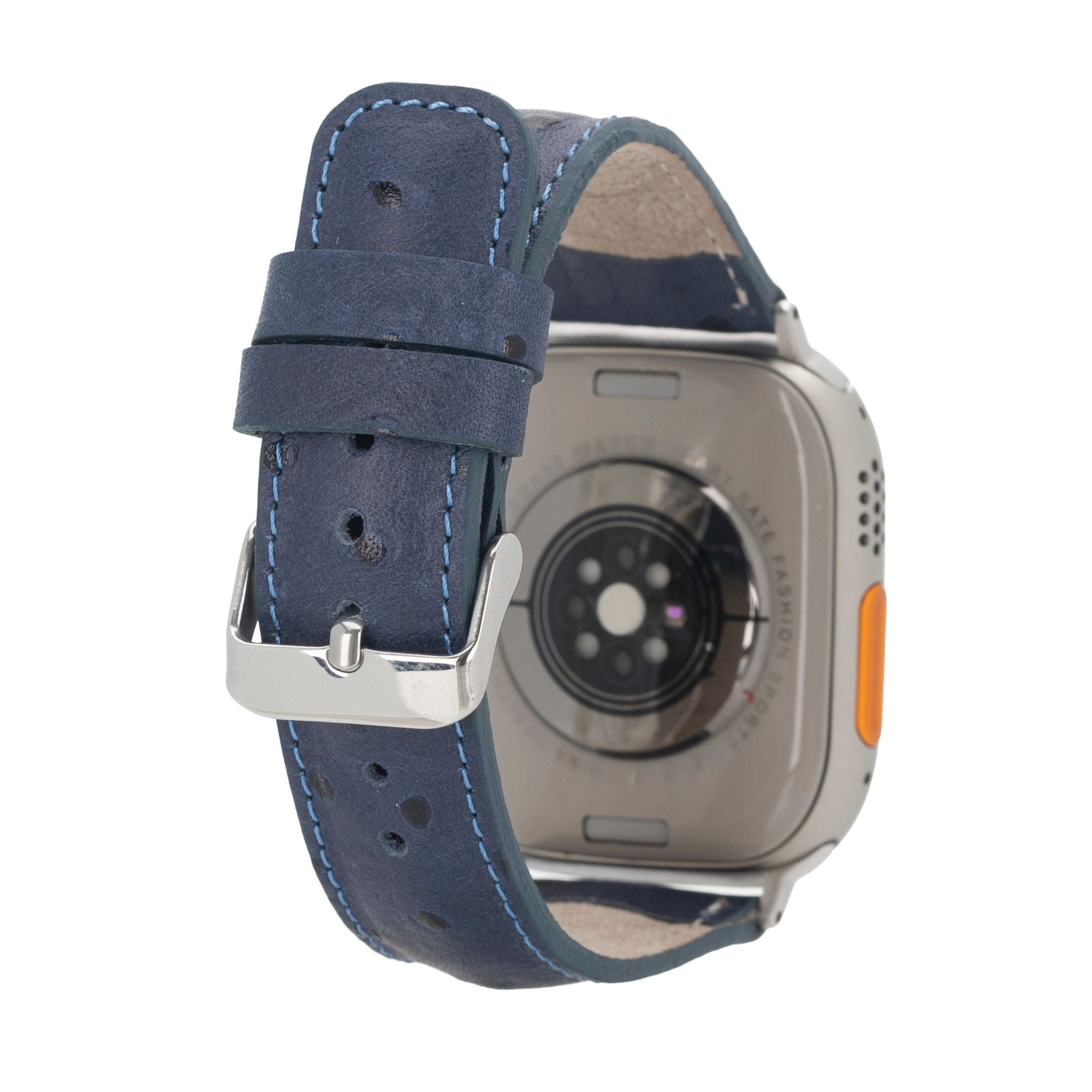 Guernsey Leather Bands for Apple Watch Ultra,8,7 and SE - 45/44/42mm - Ostrich Blue - TORONATA