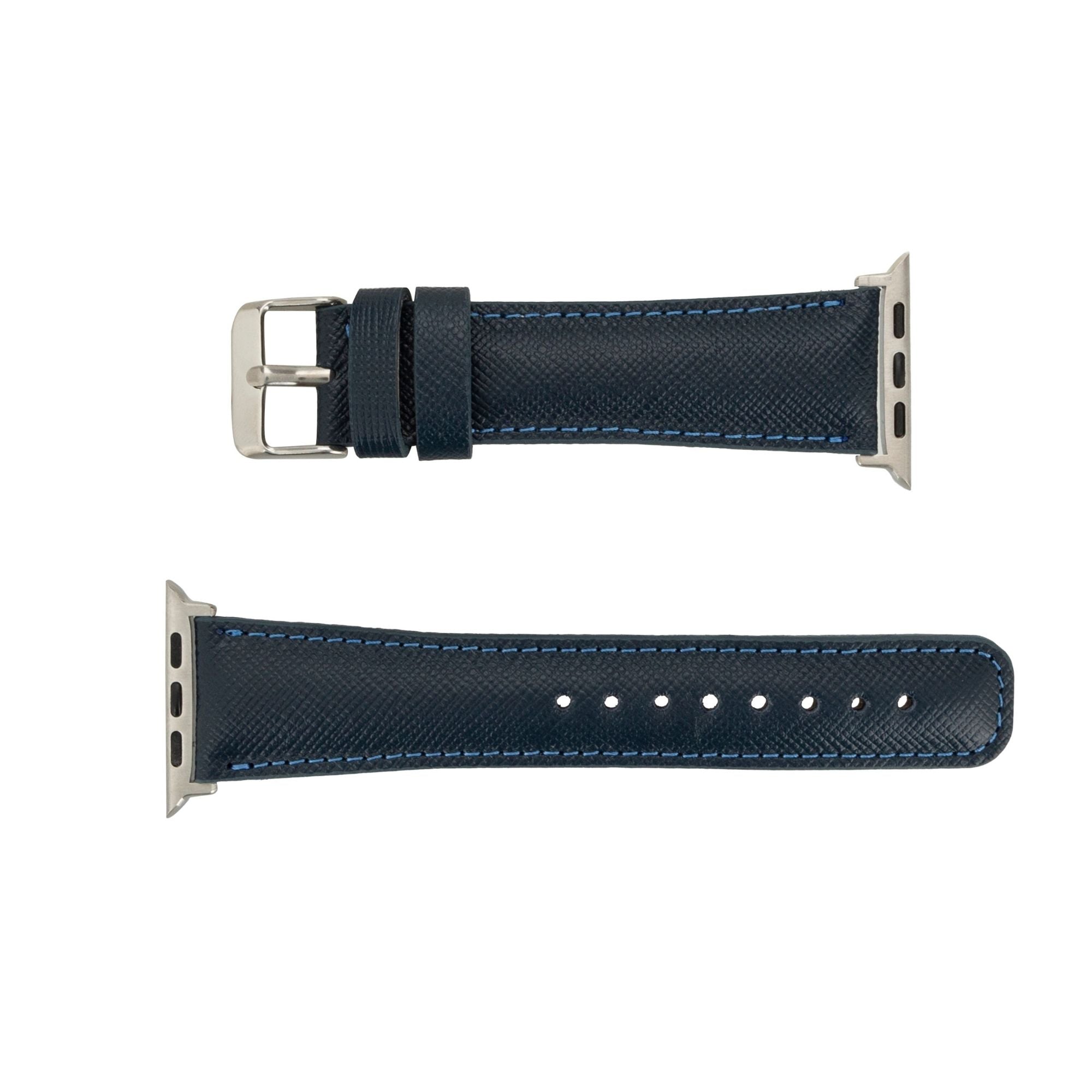 Guernsey Leather Bands for Apple Watch Ultra,8,7 and SE - 45/44/42mm - Dark Blue - TORONATA