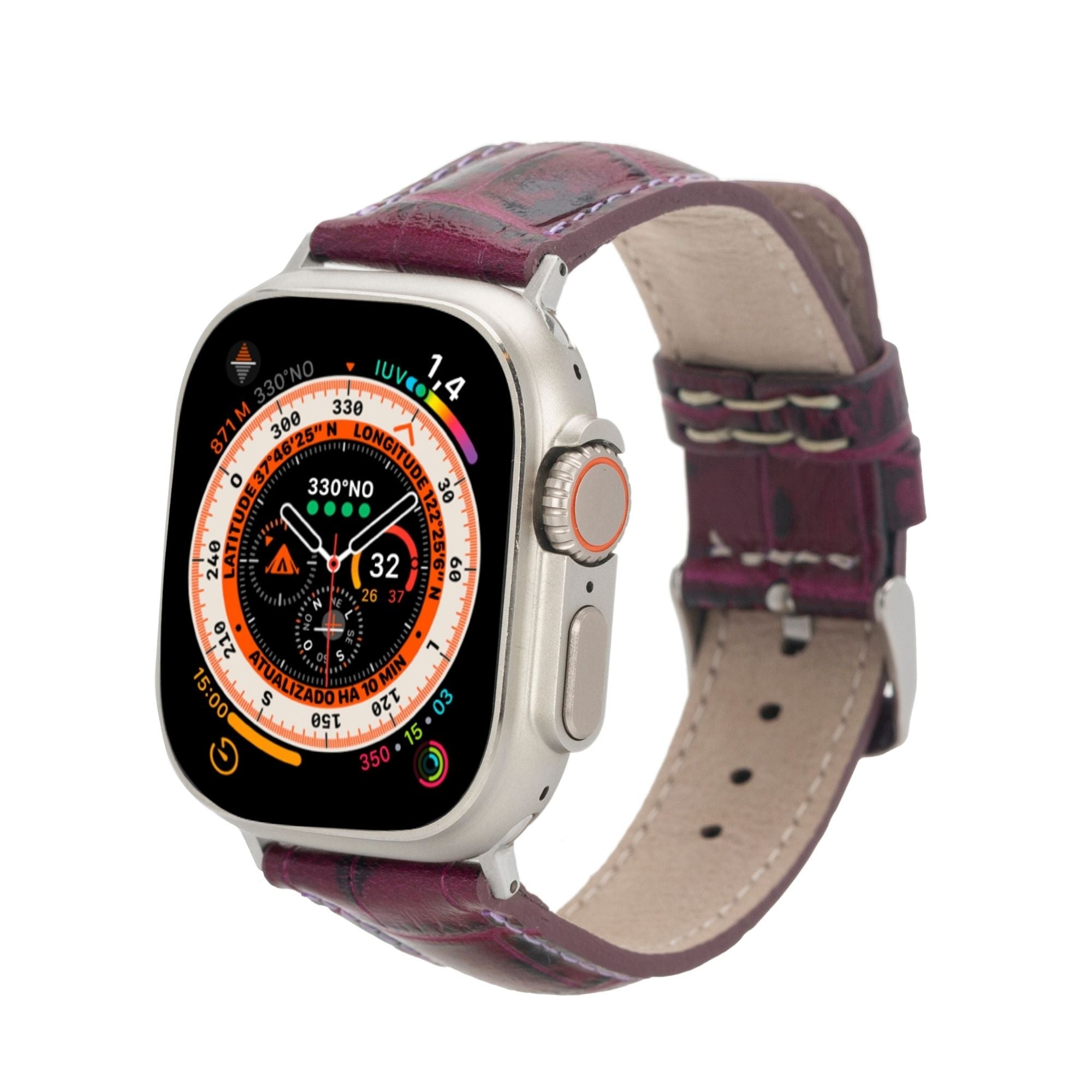 Guernsey Leather Bands for Apple Watch Ultra,8,7 and SE - 45/44/42mm - Purple Croco - TORONATA