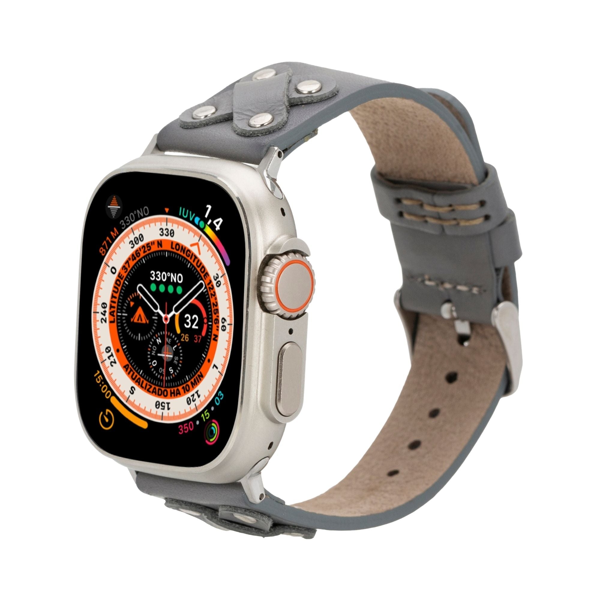 Hulett Leather Bands for Apple Watch Ultra,8,7 and SE - 45/44/42mm - Gray - TORONATA